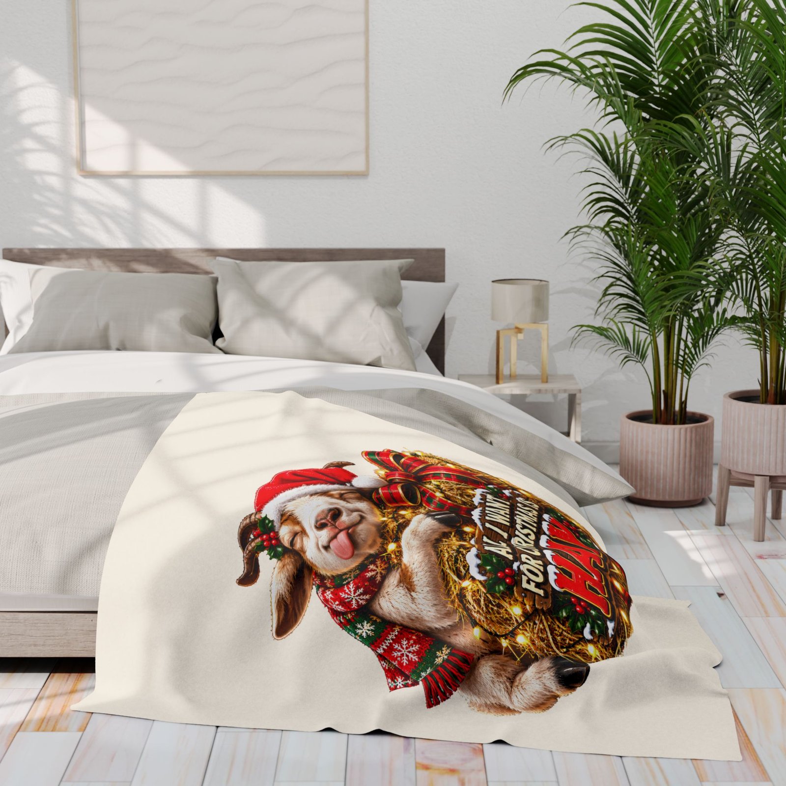 All I Want For Christmas Is Hay Goat Blanket, Funny Goat Fleece Throw, Festive Sofa Blanket, Christmas Gift, Goat Lover Gift - Image 11