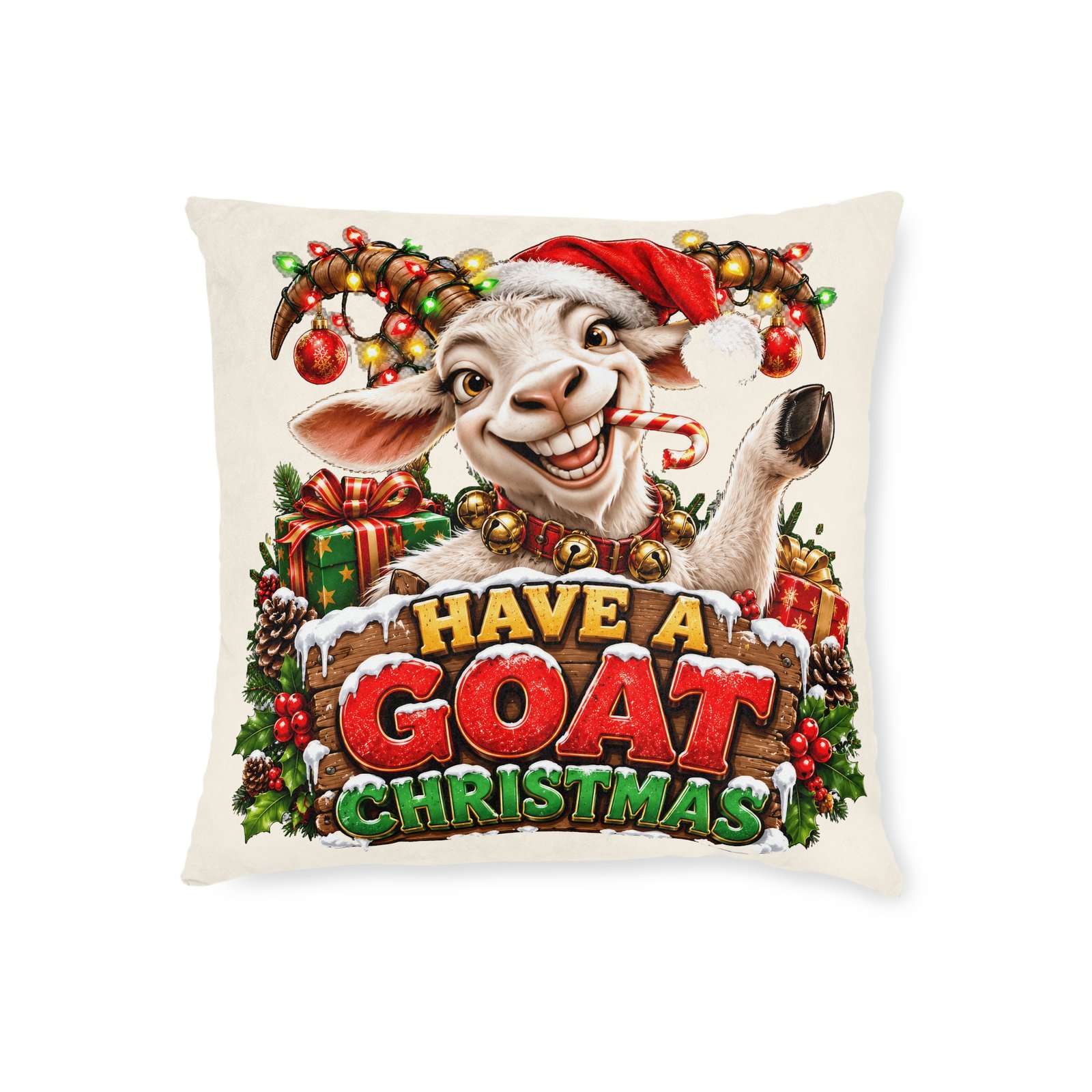 Have A Goat Christmas Cushion, Funny Goat Throw Pillow, Festive Home Decor, Christmas Gift, Goat Lover Gift - Image 3