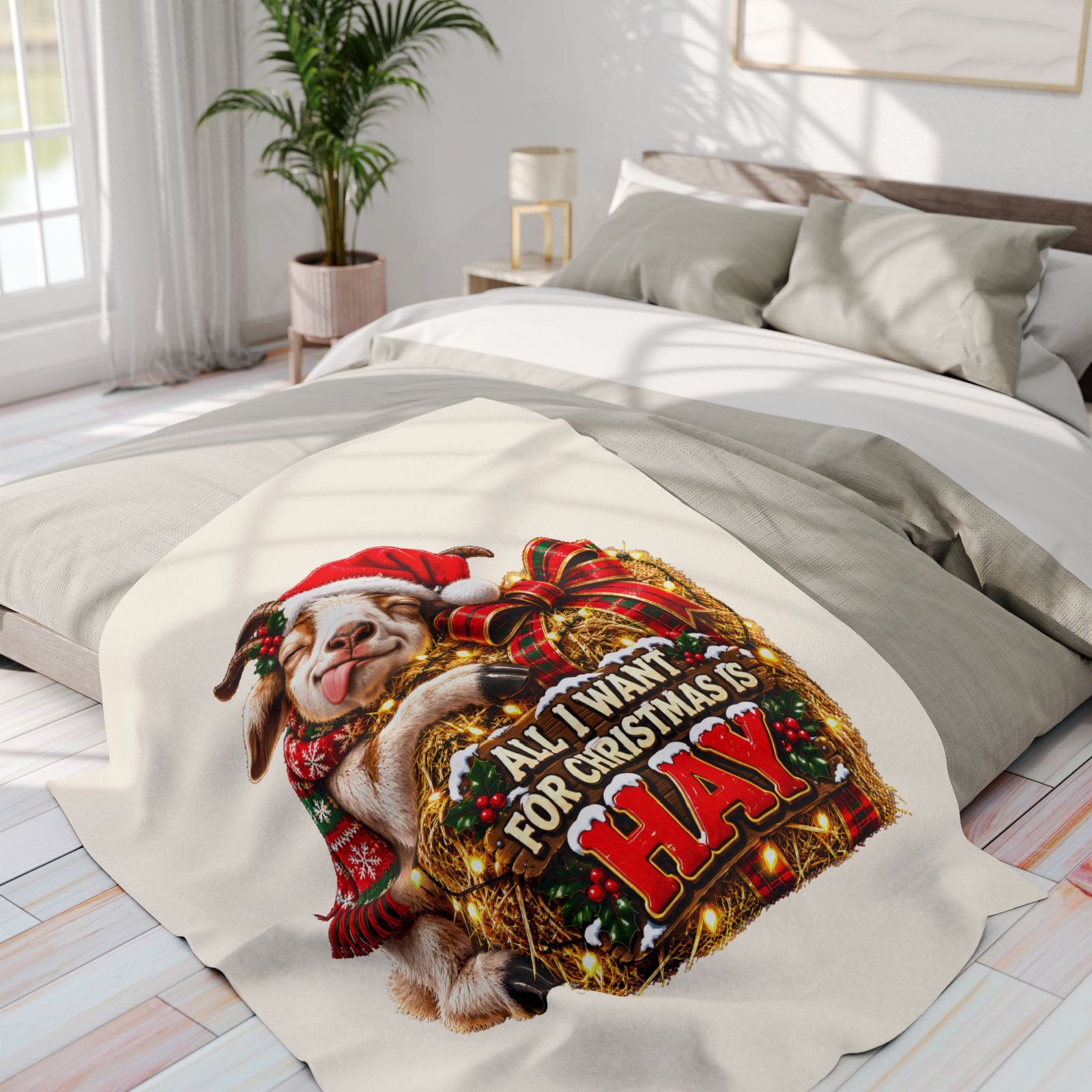 All I Want For Christmas Is Hay Goat Blanket, Funny Goat Fleece Throw, Festive Sofa Blanket, Christmas Gift, Goat Lover Gift - Image 12