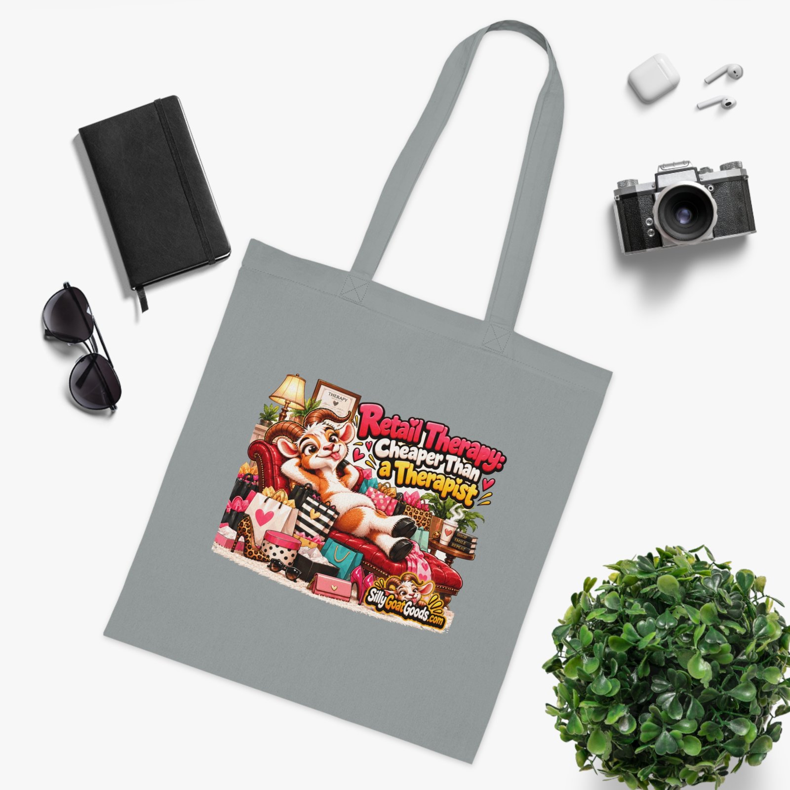 Retail Therapy: Cheaper Than a Therapist Tote Bag, Funny Goat Cotton Shopping Bag, Shopaholic Gift, Gift for Her - Image 6