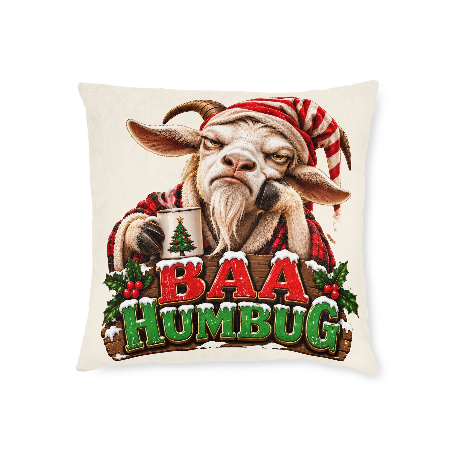 Baa Humbug Christmas Cushion, Funny Goat Throw Pillow, Festive Home Decor, Christmas Gift, Goat Lover Gift - Image 4