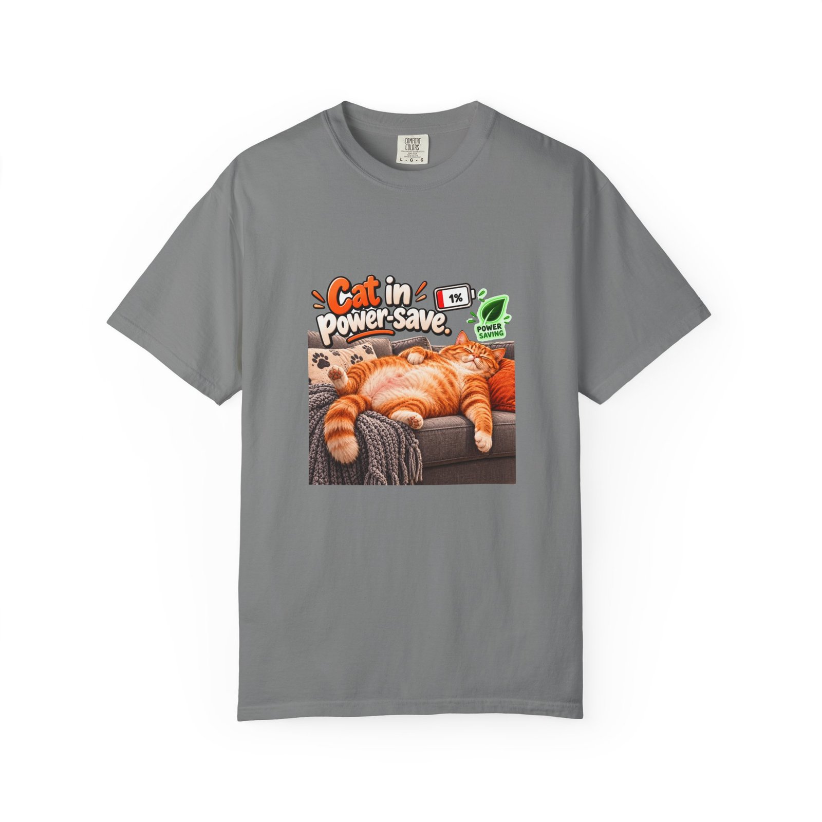 Cat in Power Save Mode T-Shirt, Funny Lazy Cat Shirt, Ginger Cat Lover Gift, Sleeping Cat Tee, Low Battery Shirt, Cat Mum Gift - Image 6