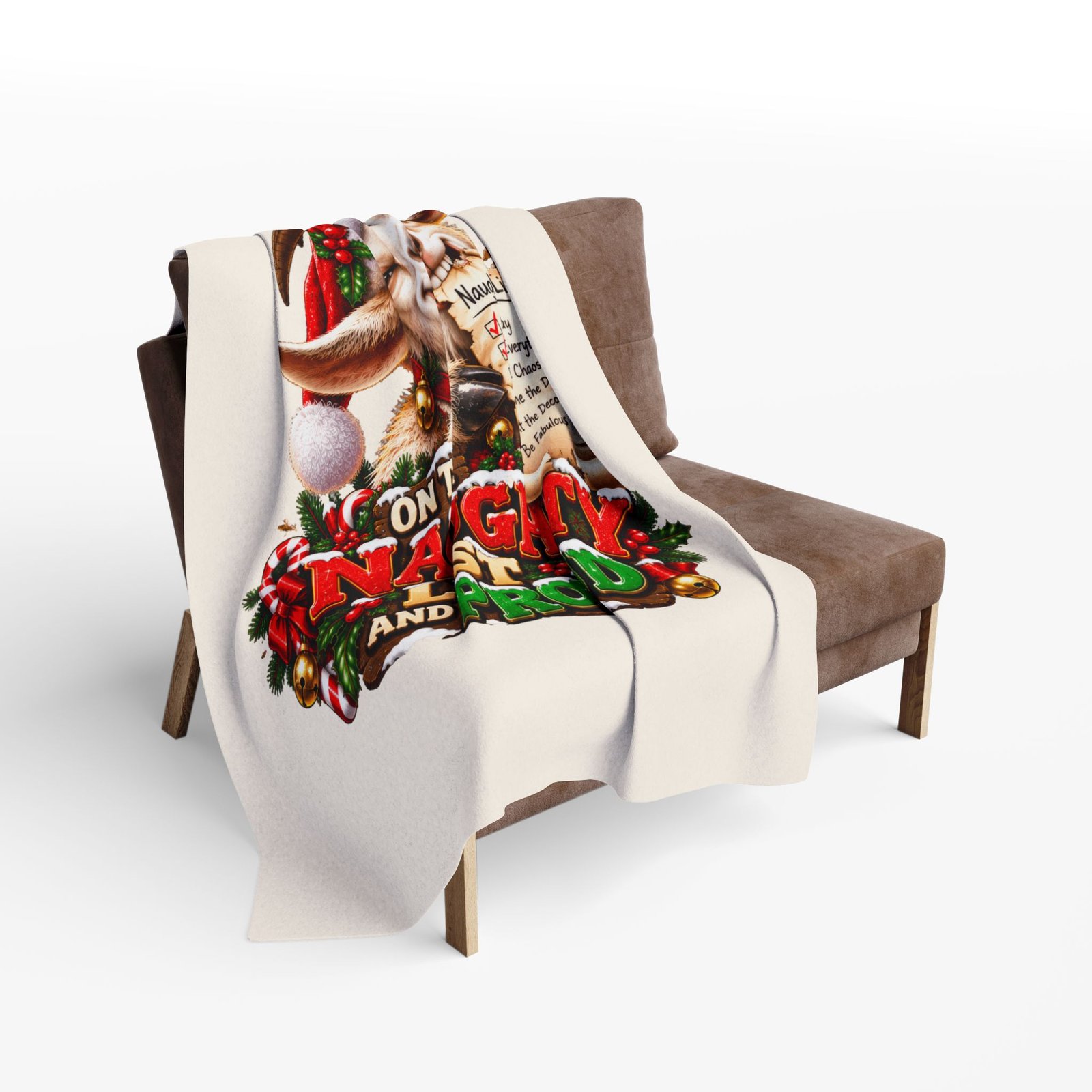 On The Naughty List And Proud Christmas Blanket, Funny Goat Fleece Throw, Festive Sofa Blanket, Christmas Gift, Goat Lover Gift - Image 10