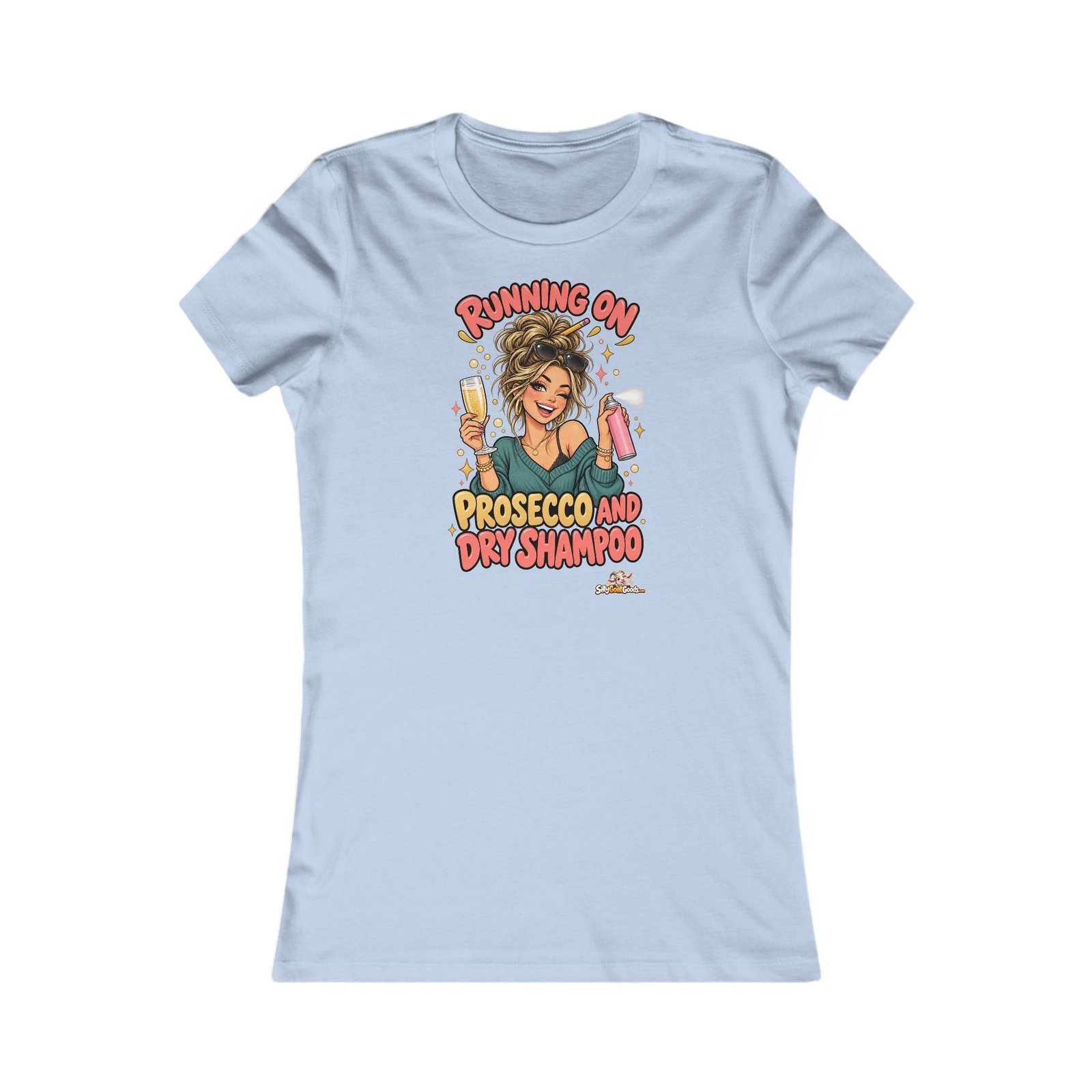Running on Prosecco and Dry Shampoo Funny Womens T-Shirt, Mum Life Tee, Prosecco Lover Gift for Her, Birthday Gift for Mum or Friend - Image 3
