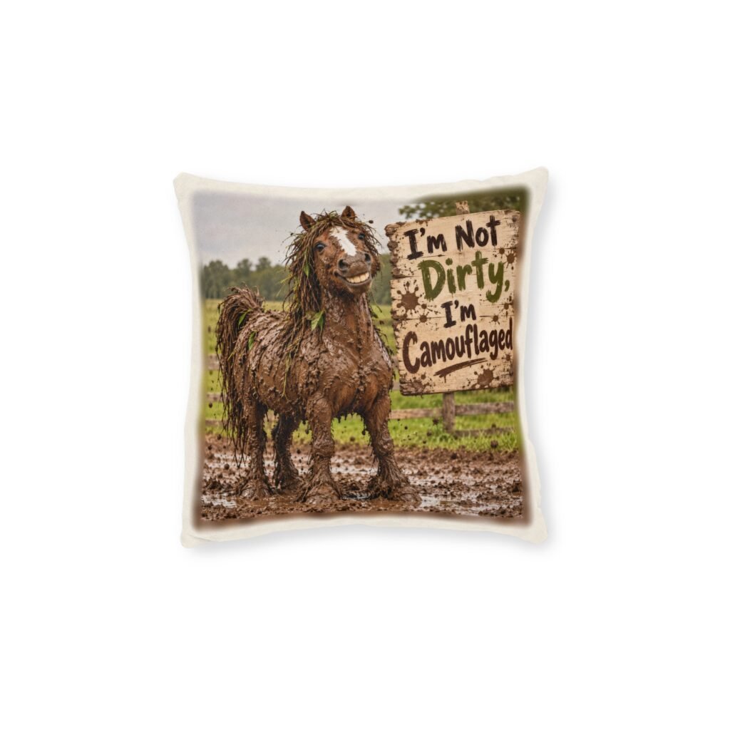 I'm Not Dirty I'm Camouflaged Cushion, Horse Lover Gift, Equestrian Throw Pillow, Pony Mum Gift, Horse Decor, Gift for Horse Rider