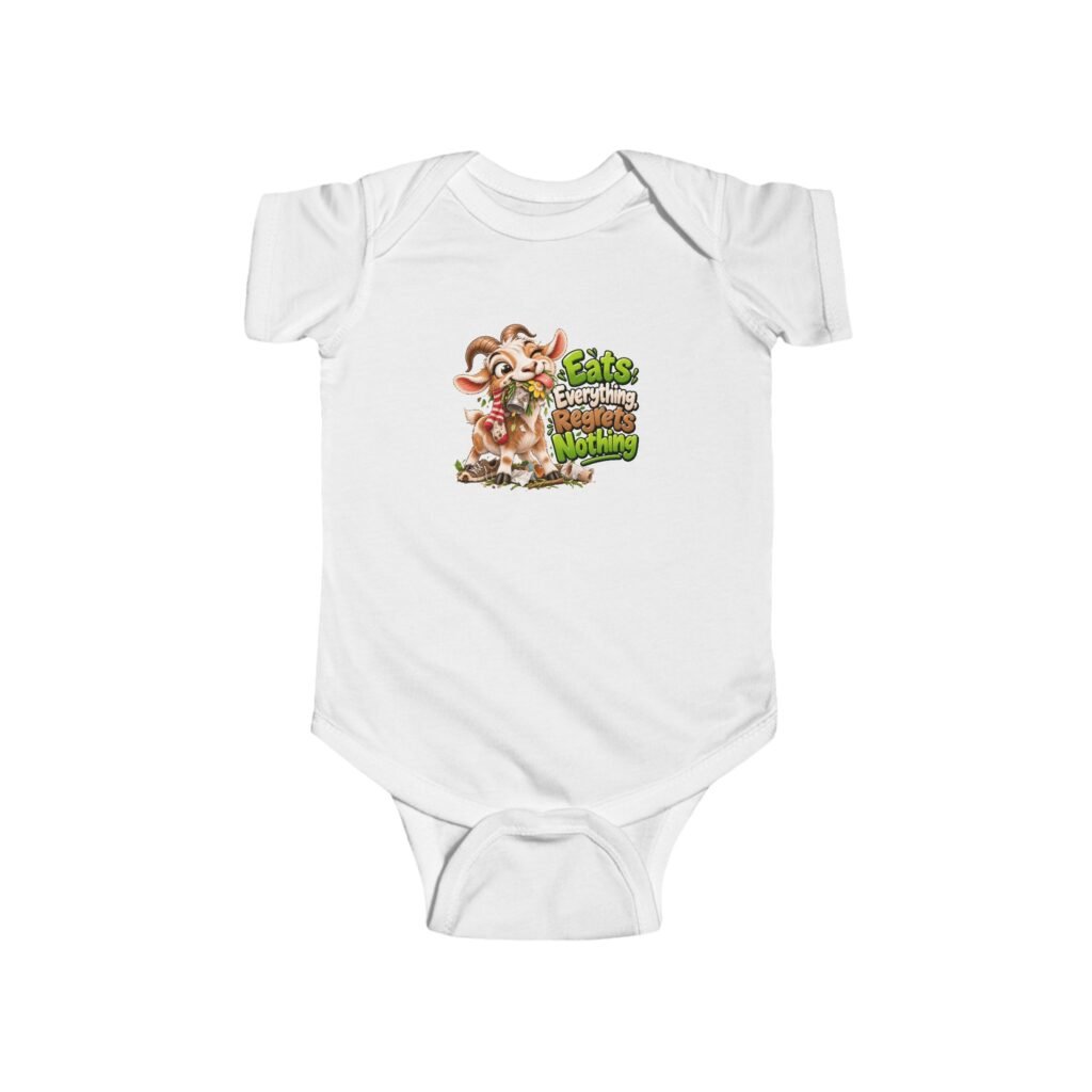 Eats Everything Regrets Nothing Baby Bodysuit, Funny Goat Baby Vest, Hungry Baby Grow, Baby Shower Gift, Funny Babywear