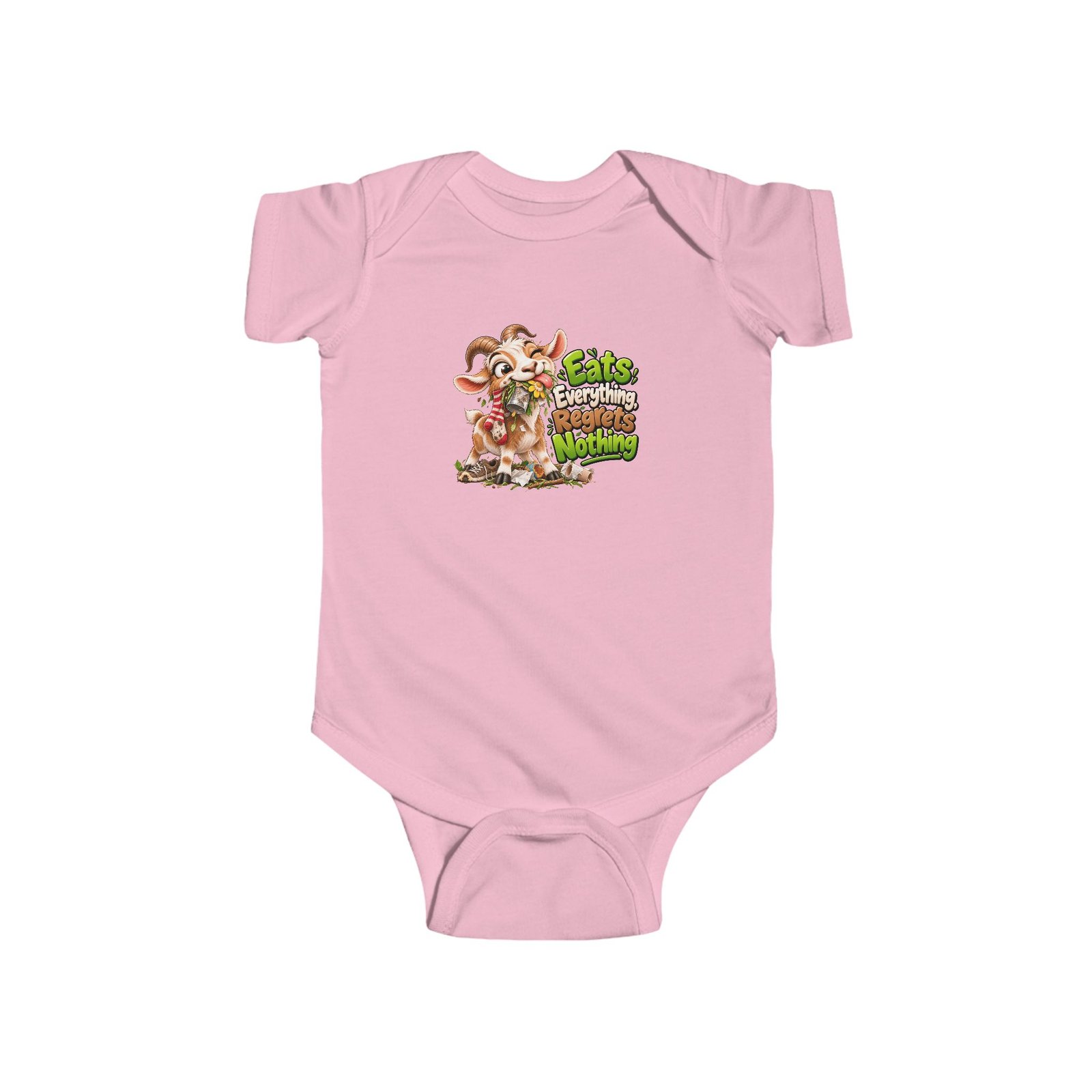 Eats Everything Regrets Nothing Baby Bodysuit, Funny Goat Baby Vest, Hungry Baby Grow, Baby Shower Gift, Funny Babywear - Image 5