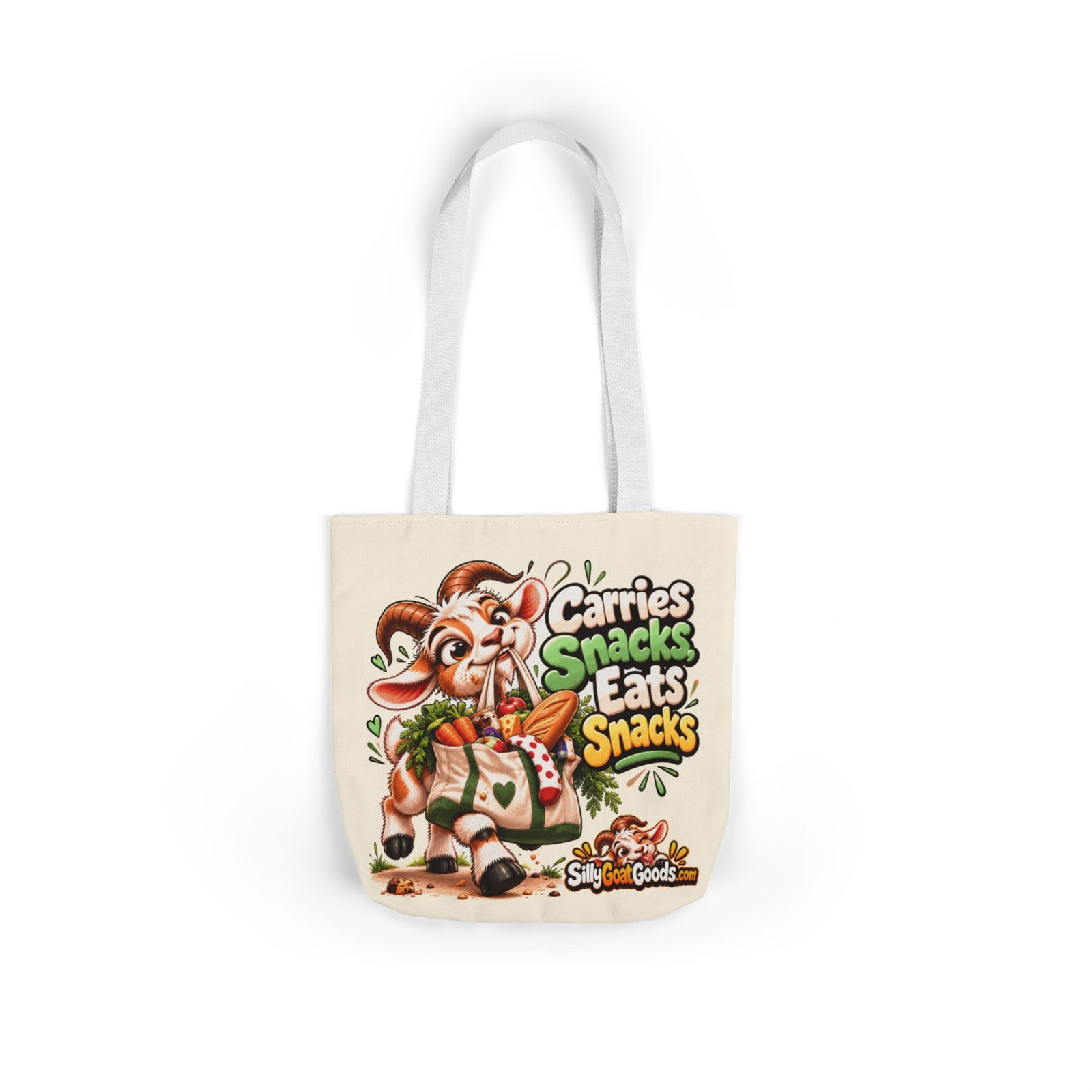 Carries Snacks, Eats Snacks Canvas Tote Bag, Funny Goat Coloured Strap Tote, Snack Lover Gift, Gift for Her - Image 10