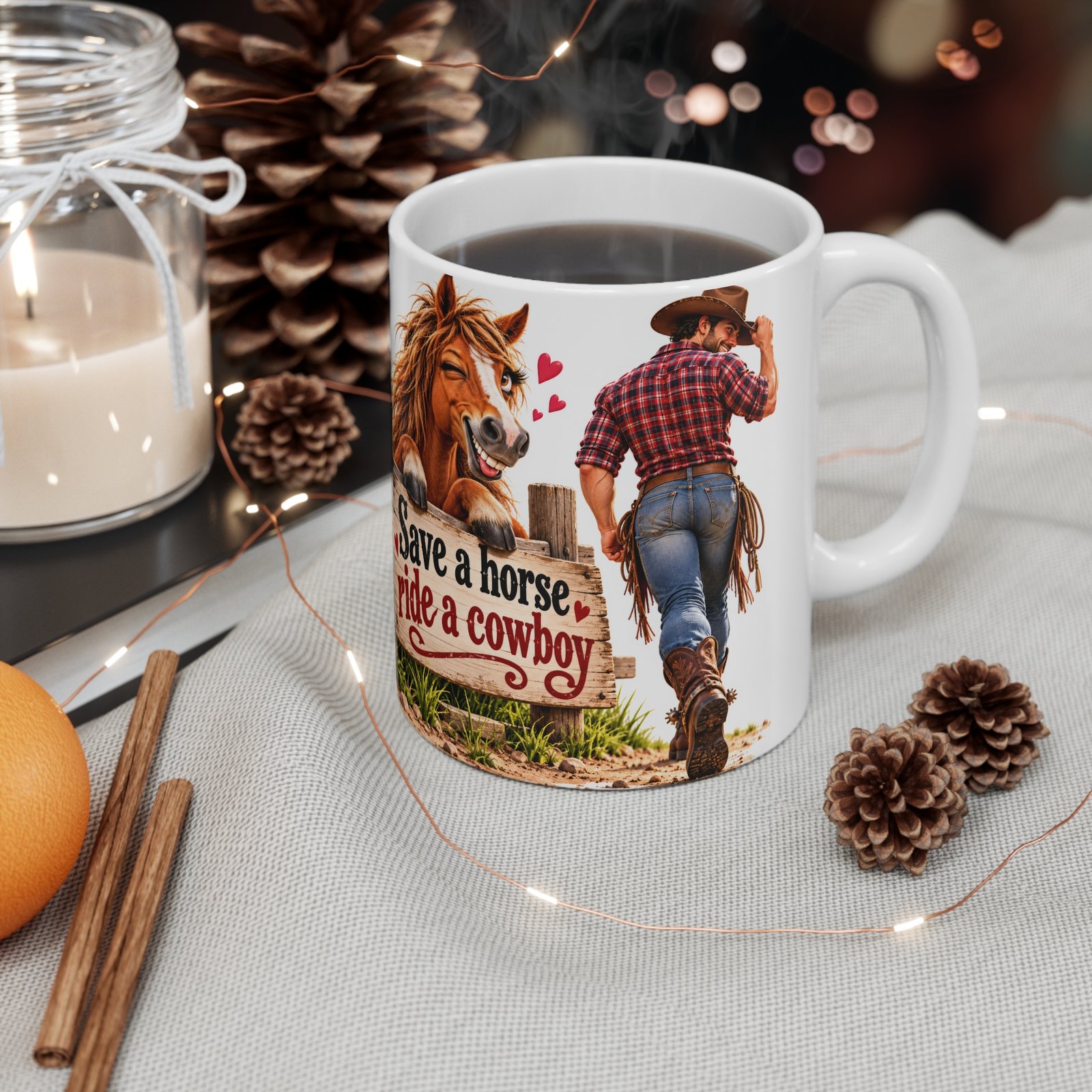 Save a Horse Ride a Cowboy Mug, Funny Rude Horse Coffee Mug, Cheeky Cowgirl Gift, Equestrian Gift for Her, Horse Lover Mug 11oz - Image 4