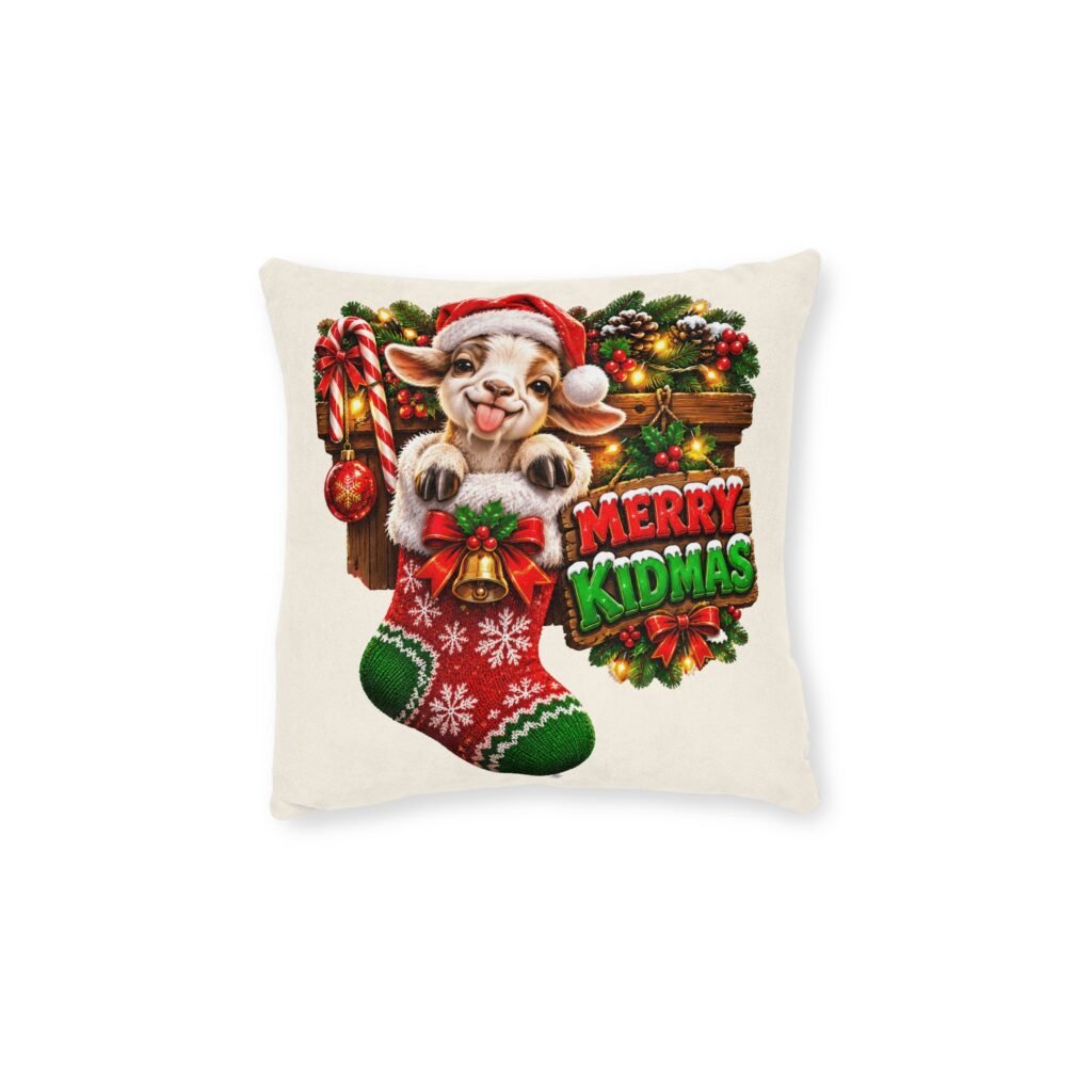 Merry Kidmas Christmas Cushion, Funny Goat Throw Pillow, Festive Home Decor, Christmas Gift, Goat Lover Gift
