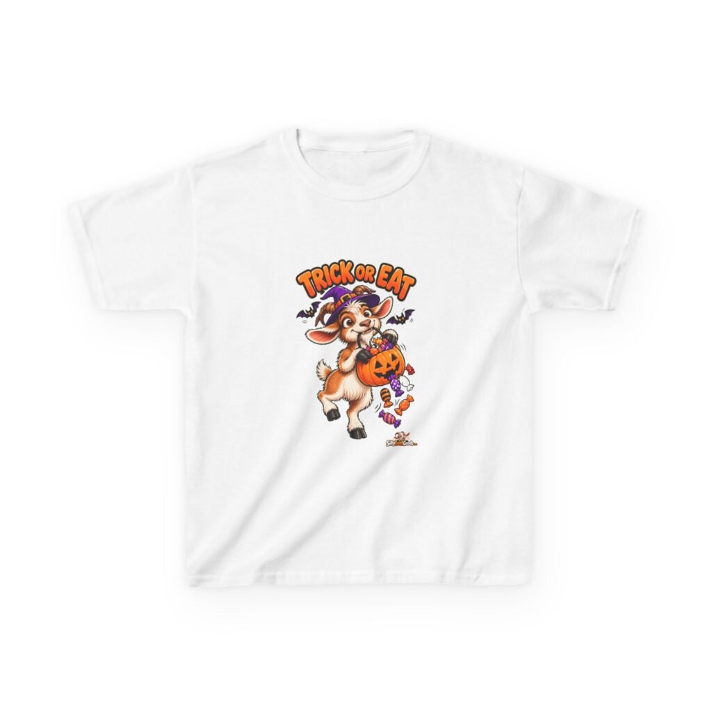 Trick or Eat Kids Halloween T-Shirt, Funny Goat Kids Tee, Childrens Halloween Top, Trick or Treat Outfit, Goat Lover Kids Gift