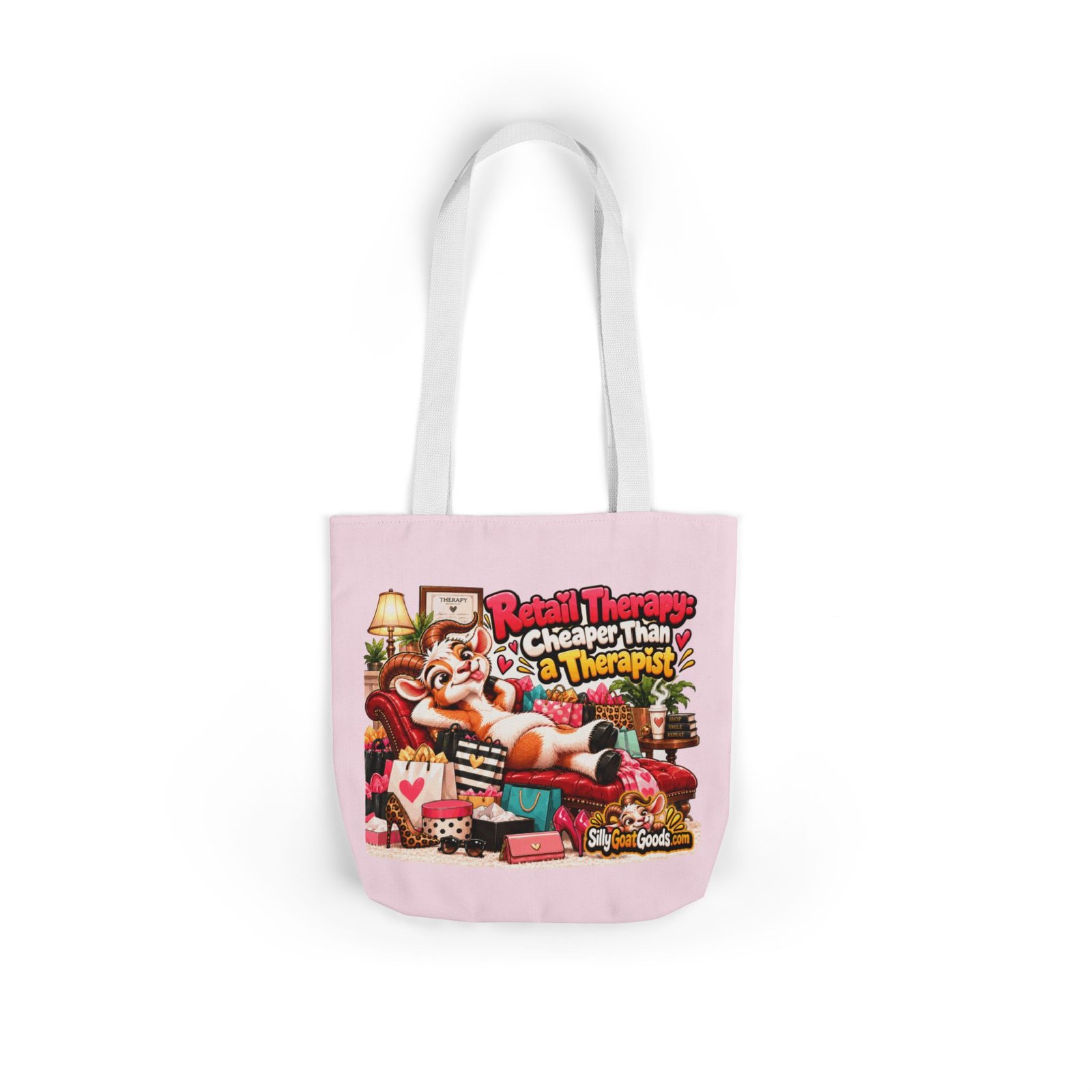 Retail Therapy: Cheaper Than a Therapist Canvas Tote Bag, Funny Goat Coloured Strap Tote, Shopaholic Gift, Gift for Her - Image 10