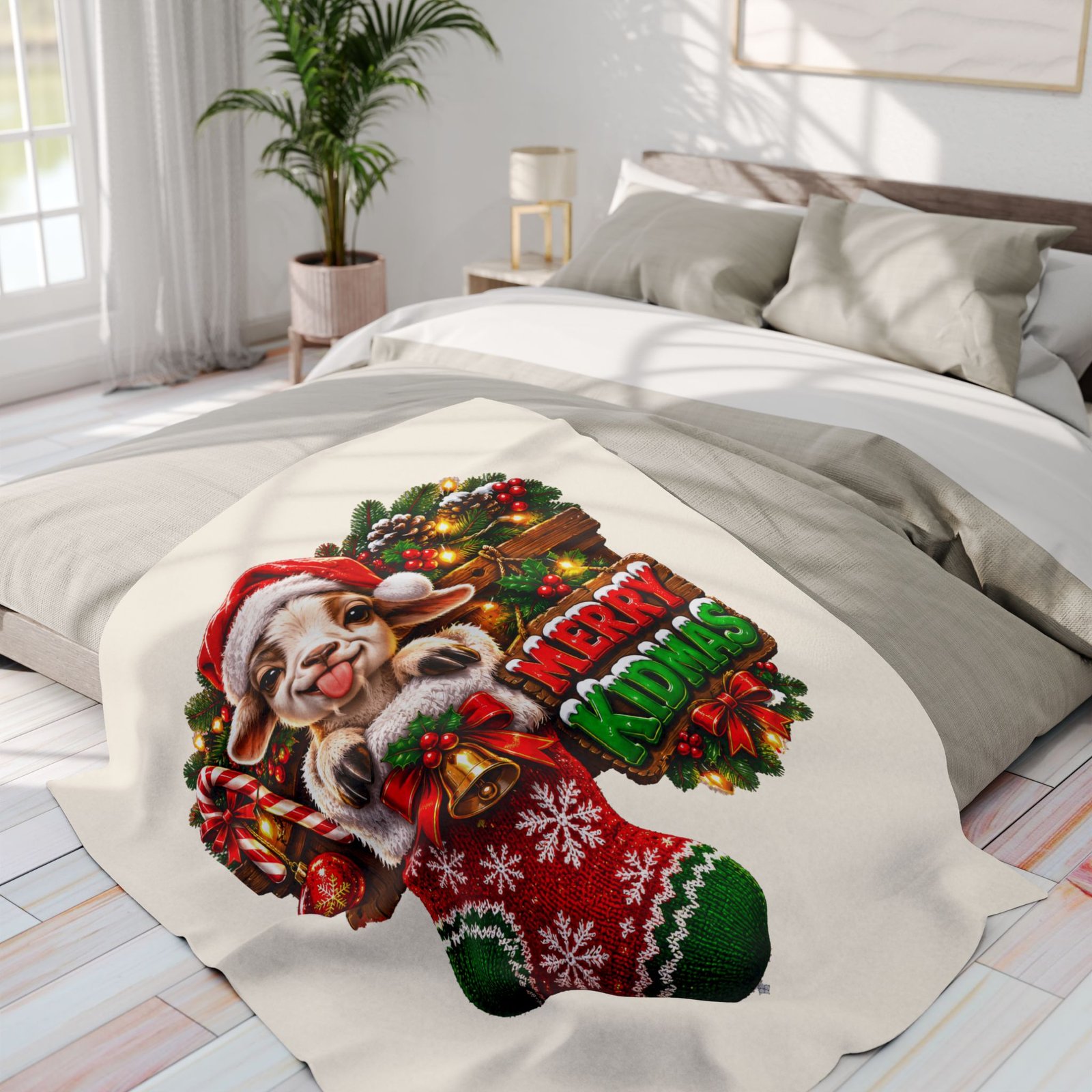 Merry Kidmas Christmas Blanket, Funny Goat Fleece Throw, Festive Sofa Blanket, Christmas Gift, Goat Lover Gift - Image 12