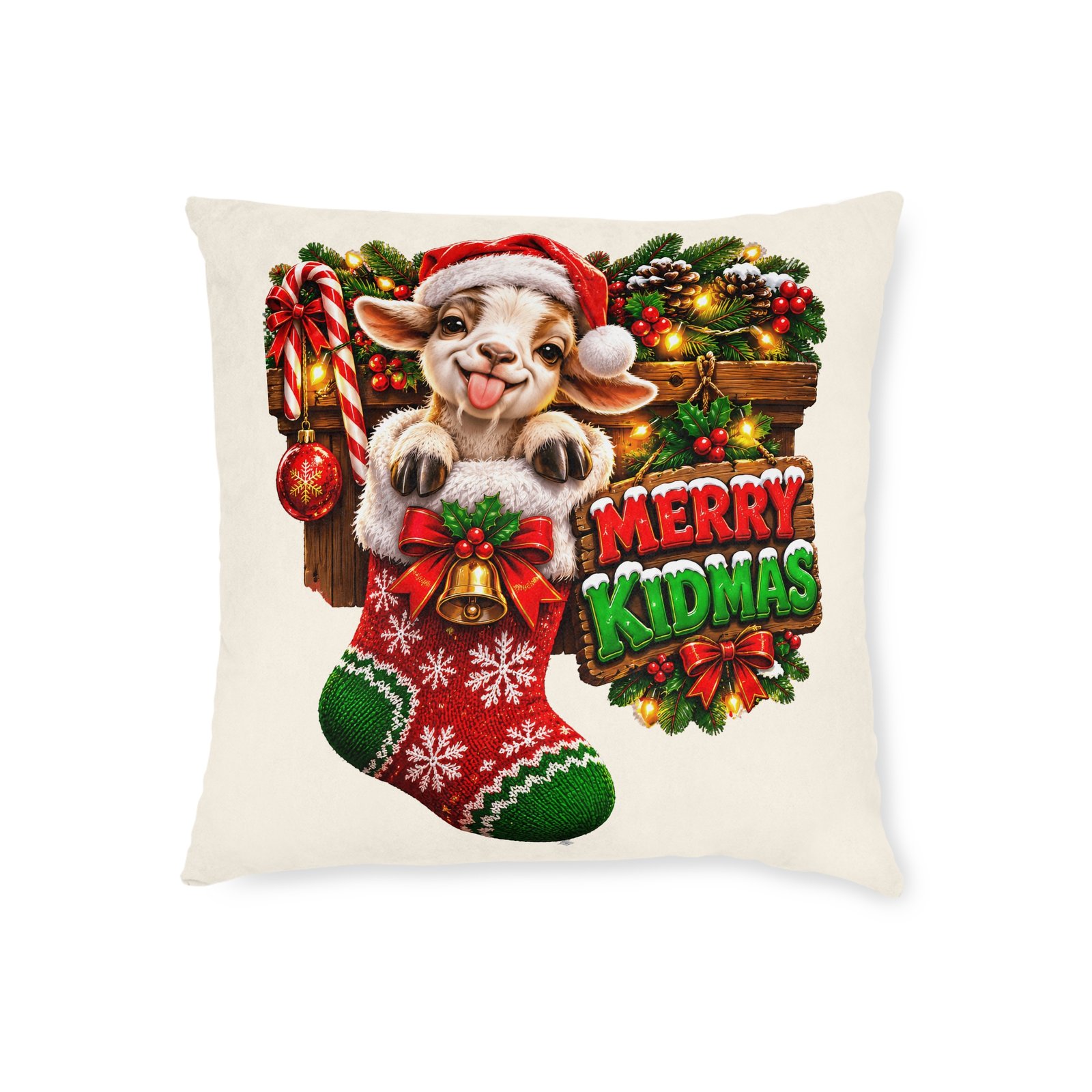 Merry Kidmas Christmas Cushion, Funny Goat Throw Pillow, Festive Home Decor, Christmas Gift, Goat Lover Gift - Image 4