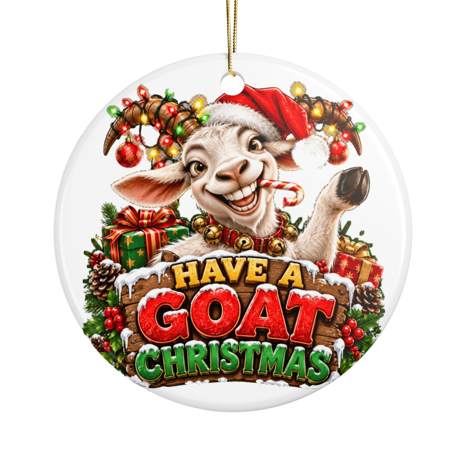 Have A Goat Christmas Ornament, Funny Goat Christmas Bauble, Ceramic Tree Decoration, Goat Lover Gift, Secret Santa Stocking Filler - Image 2