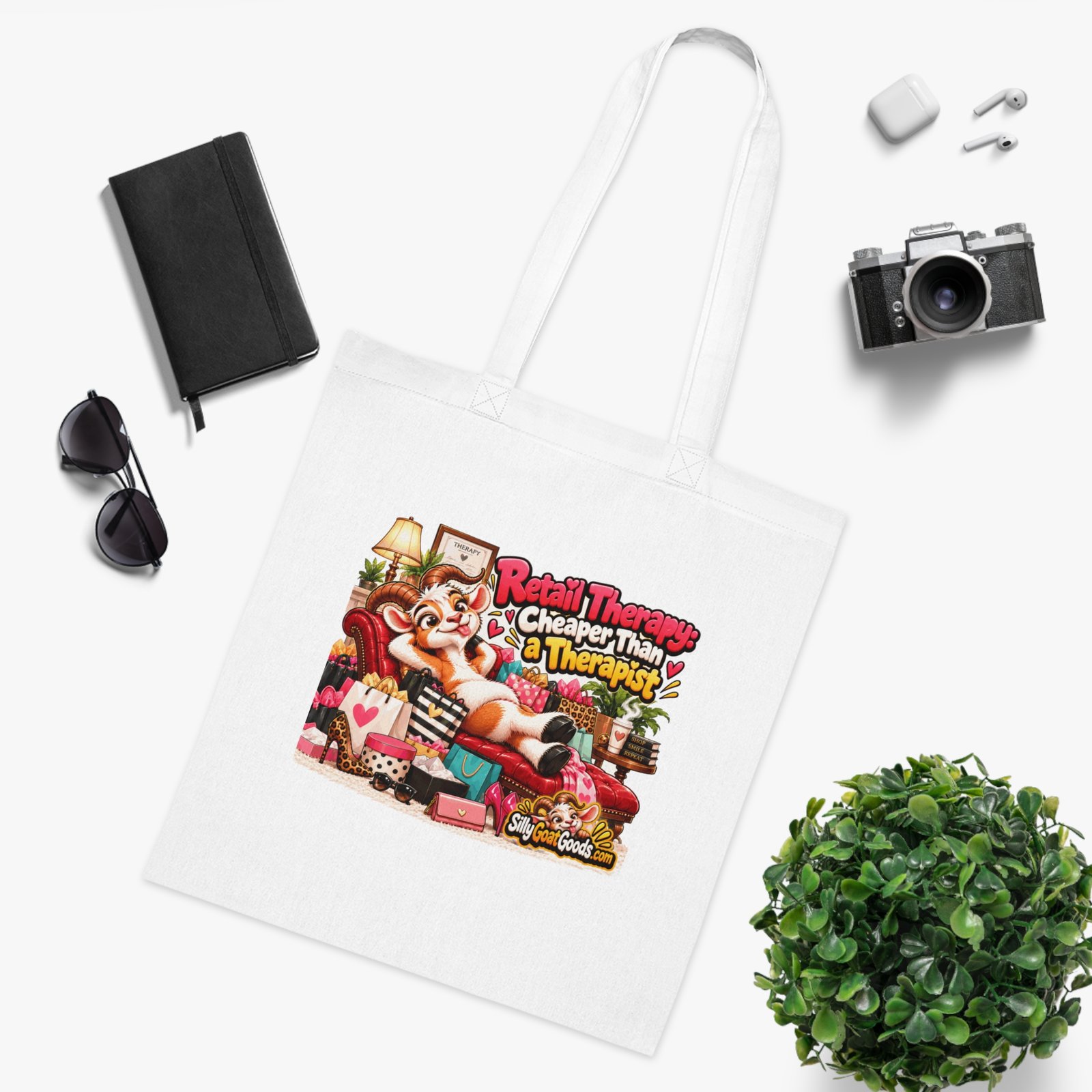 Retail Therapy: Cheaper Than a Therapist Tote Bag, Funny Goat Cotton Shopping Bag, Shopaholic Gift, Gift for Her - Image 3