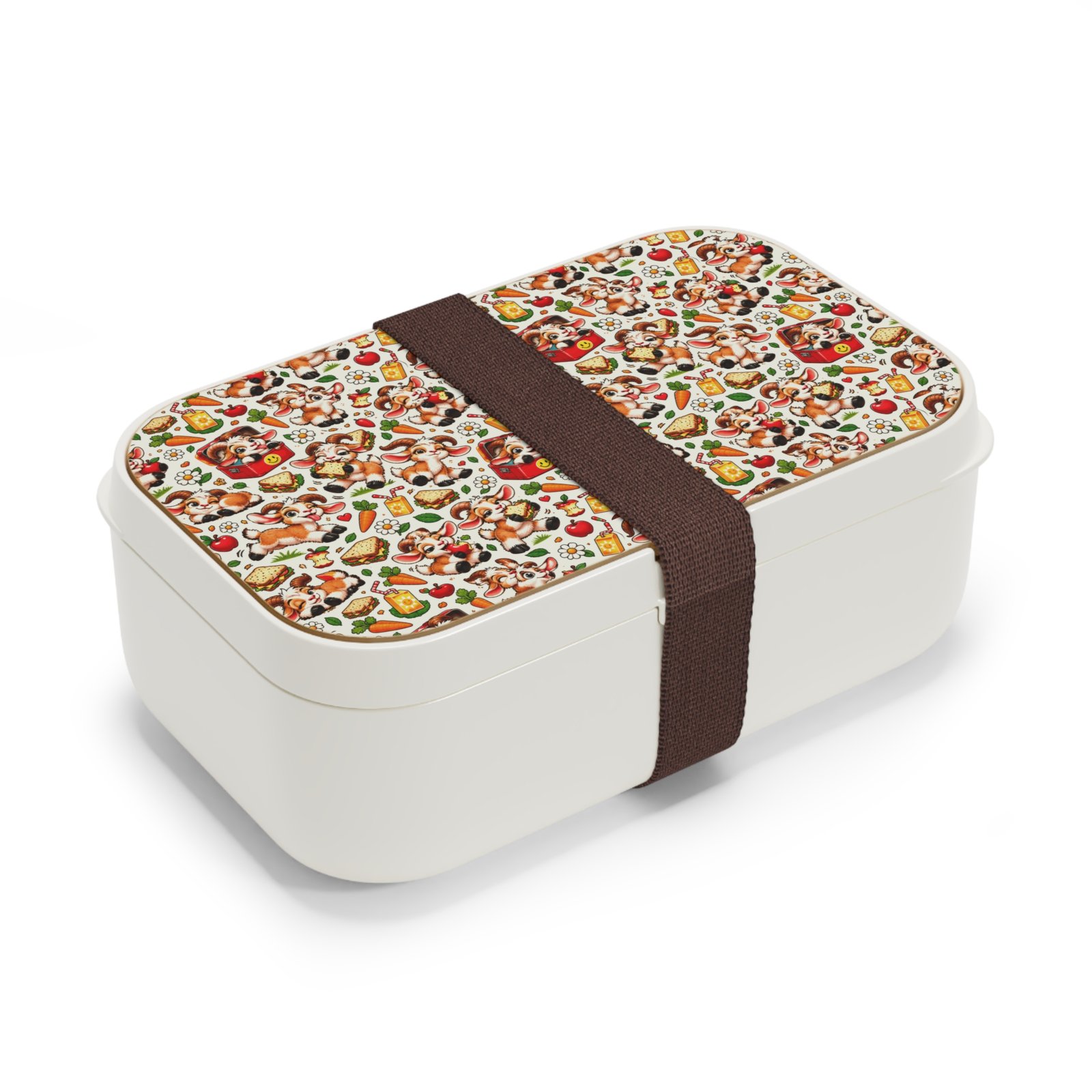 Cute Goat Pattern Bento Lunch Box, Lunch Box with Cutlery and Dividers, Goat Lover Gift, Picnic Lunch Box, Gift for Her, Farm Animal Gift - Image 2