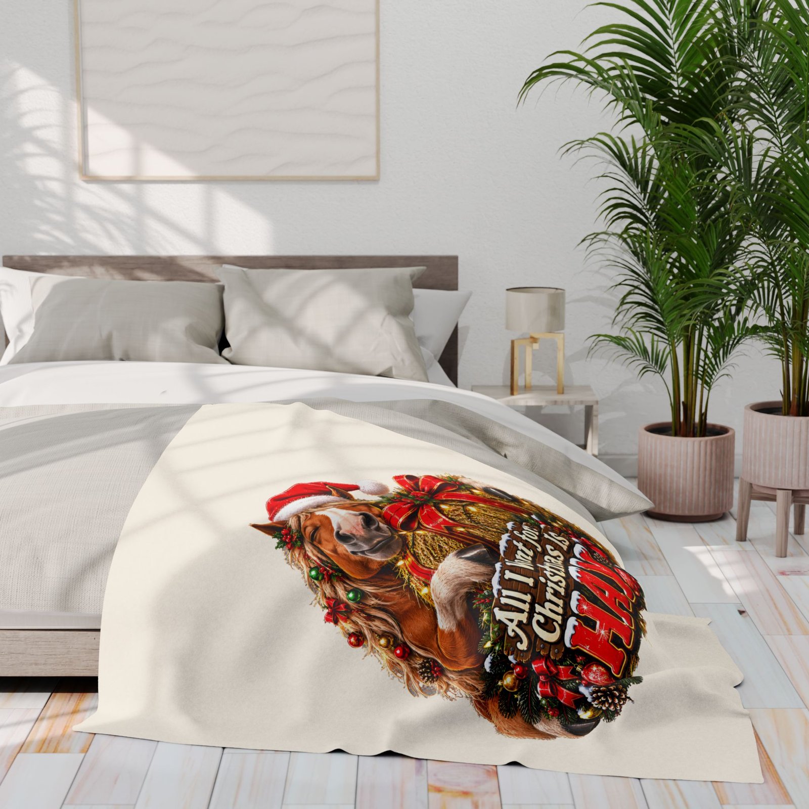 All I Want For Christmas Is Hay Horse Blanket, Funny Horse Fleece Throw, Festive Sofa Blanket, Christmas Gift, Horse Lover Gift - Image 11