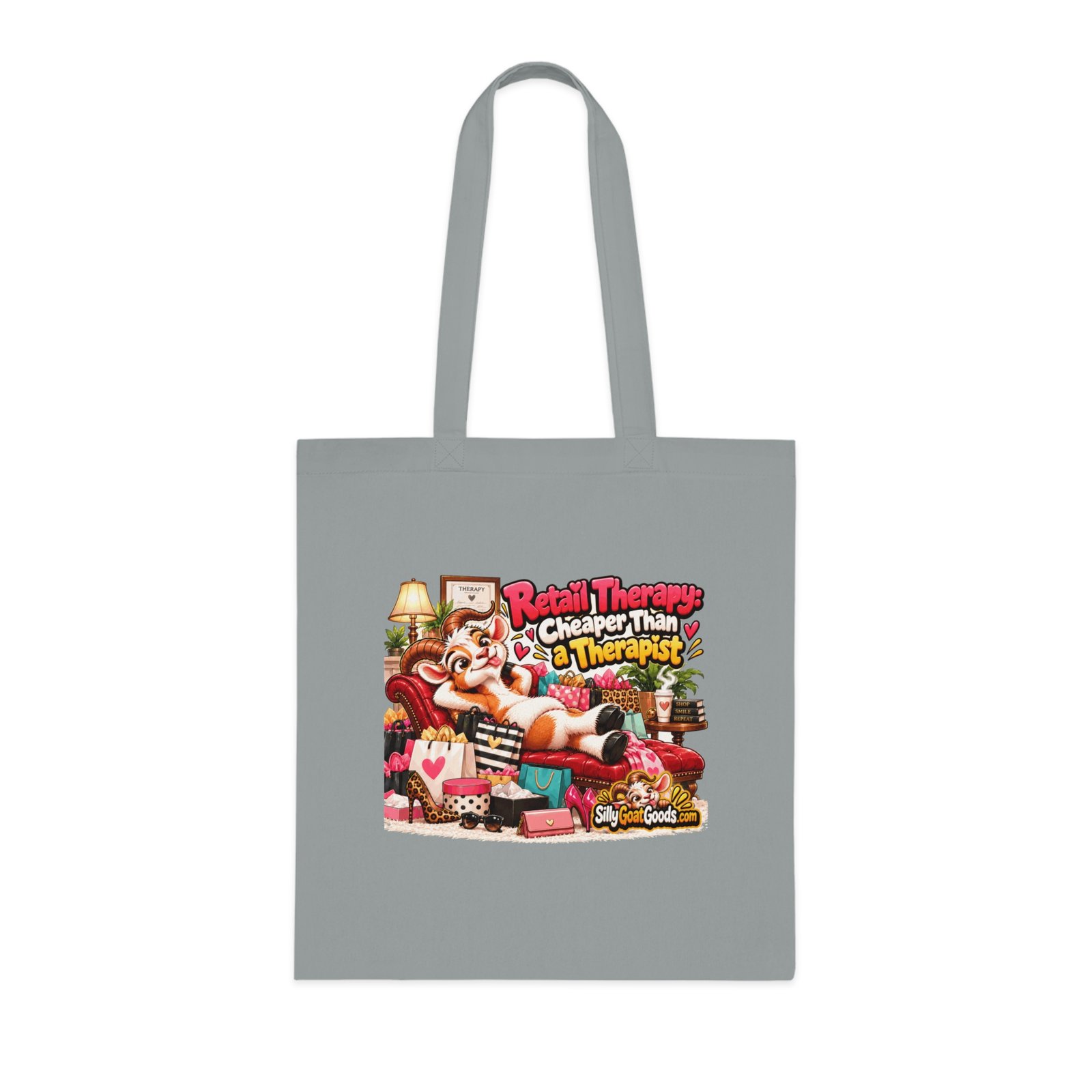 Retail Therapy: Cheaper Than a Therapist Tote Bag, Funny Goat Cotton Shopping Bag, Shopaholic Gift, Gift for Her - Image 4