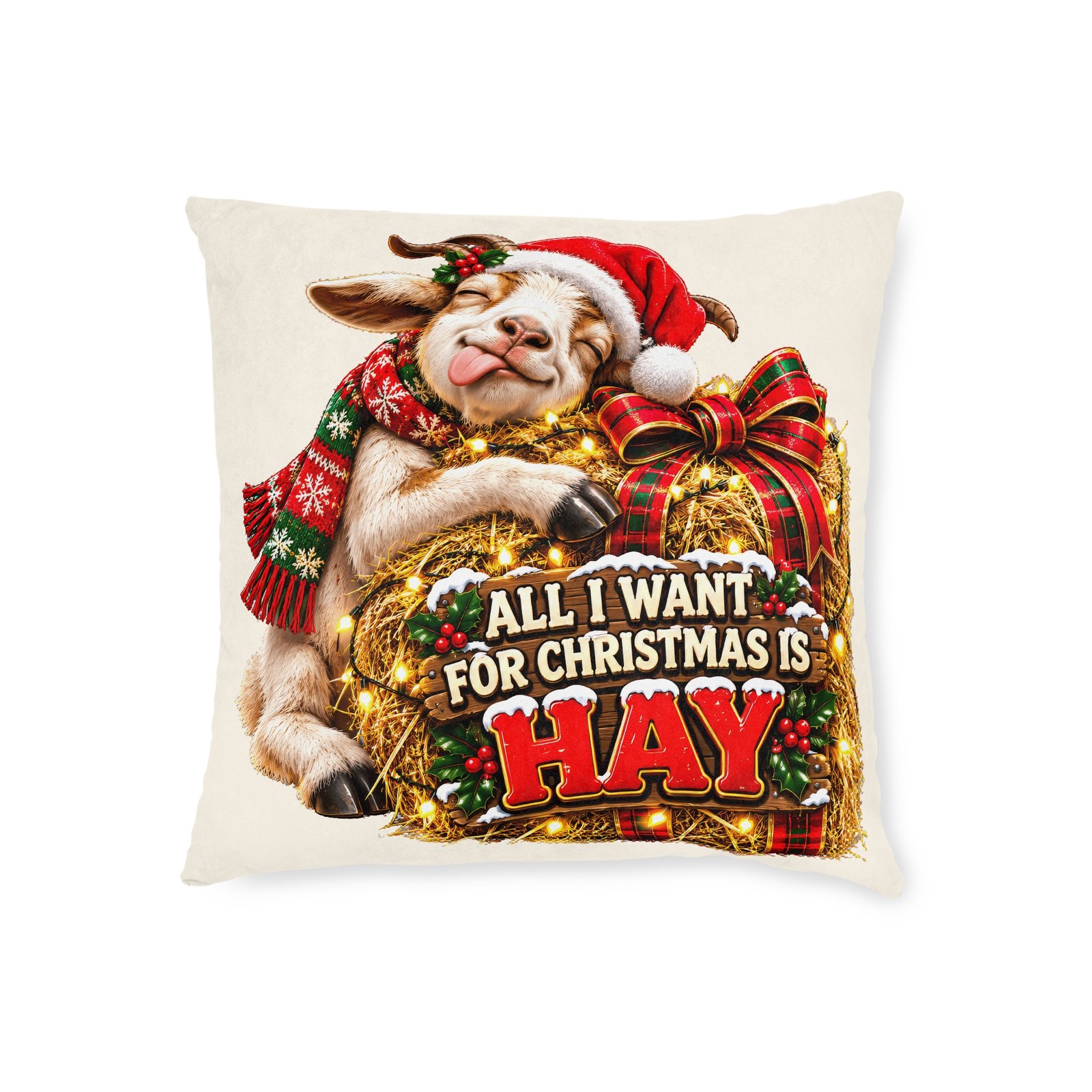 All I Want For Christmas Is Hay Goat Cushion, Funny Goat Throw Pillow, Festive Home Decor, Christmas Gift, Goat Lover Gift - Image 4