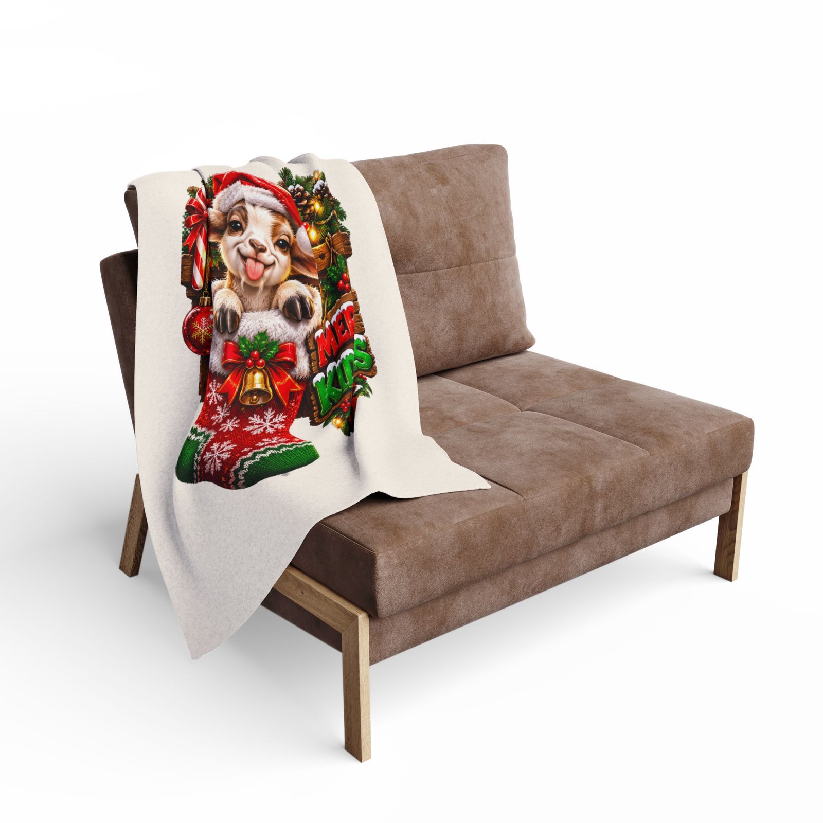 Merry Kidmas Christmas Blanket, Funny Goat Fleece Throw, Festive Sofa Blanket, Christmas Gift, Goat Lover Gift - Image 4