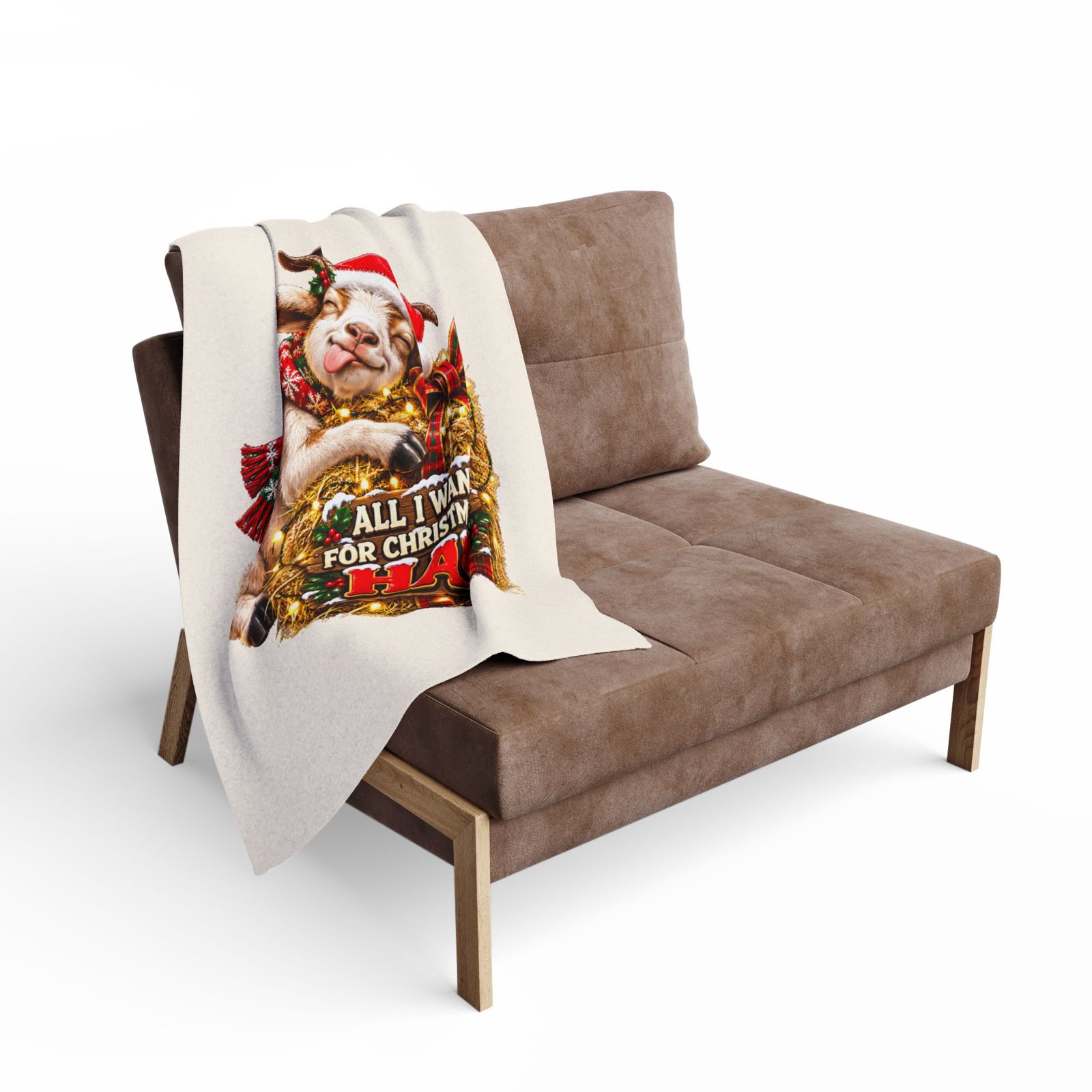 All I Want For Christmas Is Hay Goat Blanket, Funny Goat Fleece Throw, Festive Sofa Blanket, Christmas Gift, Goat Lover Gift - Image 4