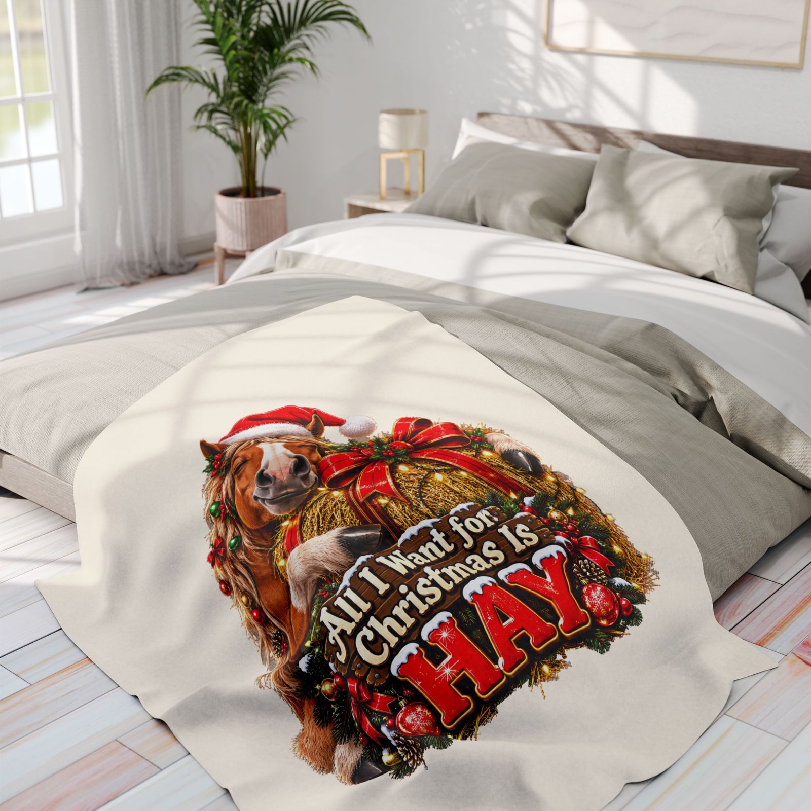 All I Want For Christmas Is Hay Horse Blanket, Funny Horse Fleece Throw, Festive Sofa Blanket, Christmas Gift, Horse Lover Gift - Image 12