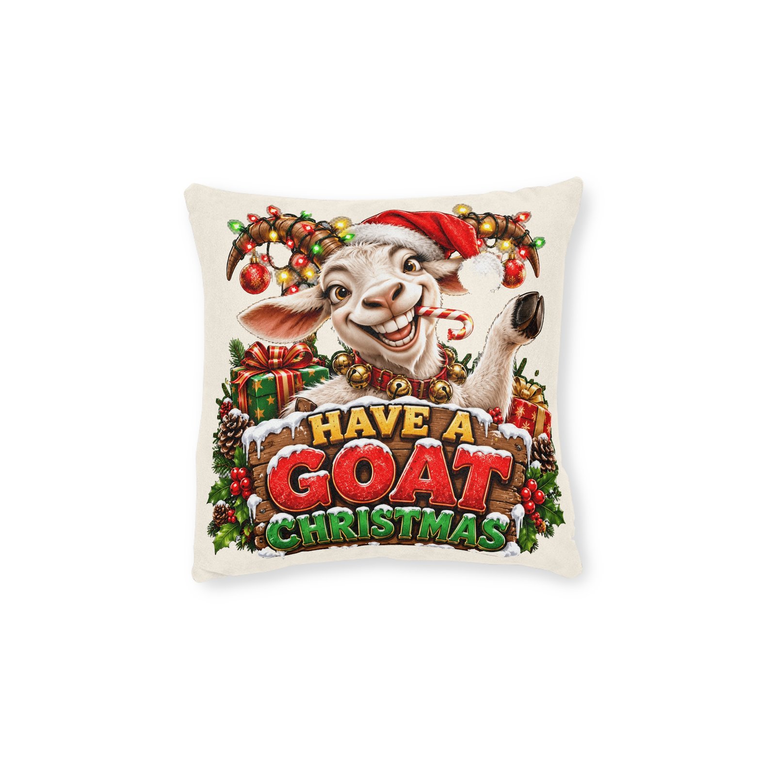 Have A Goat Christmas Cushion, Funny Goat Throw Pillow, Festive Home Decor, Christmas Gift, Goat Lover Gift - Image 2