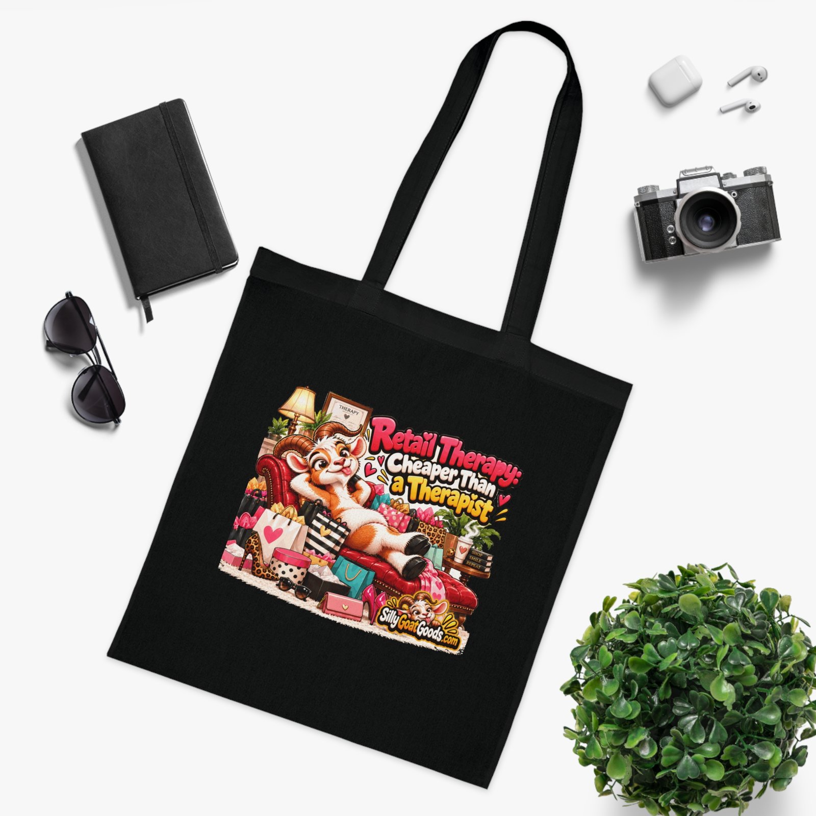 Retail Therapy: Cheaper Than a Therapist Tote Bag, Funny Goat Cotton Shopping Bag, Shopaholic Gift, Gift for Her - Image 9