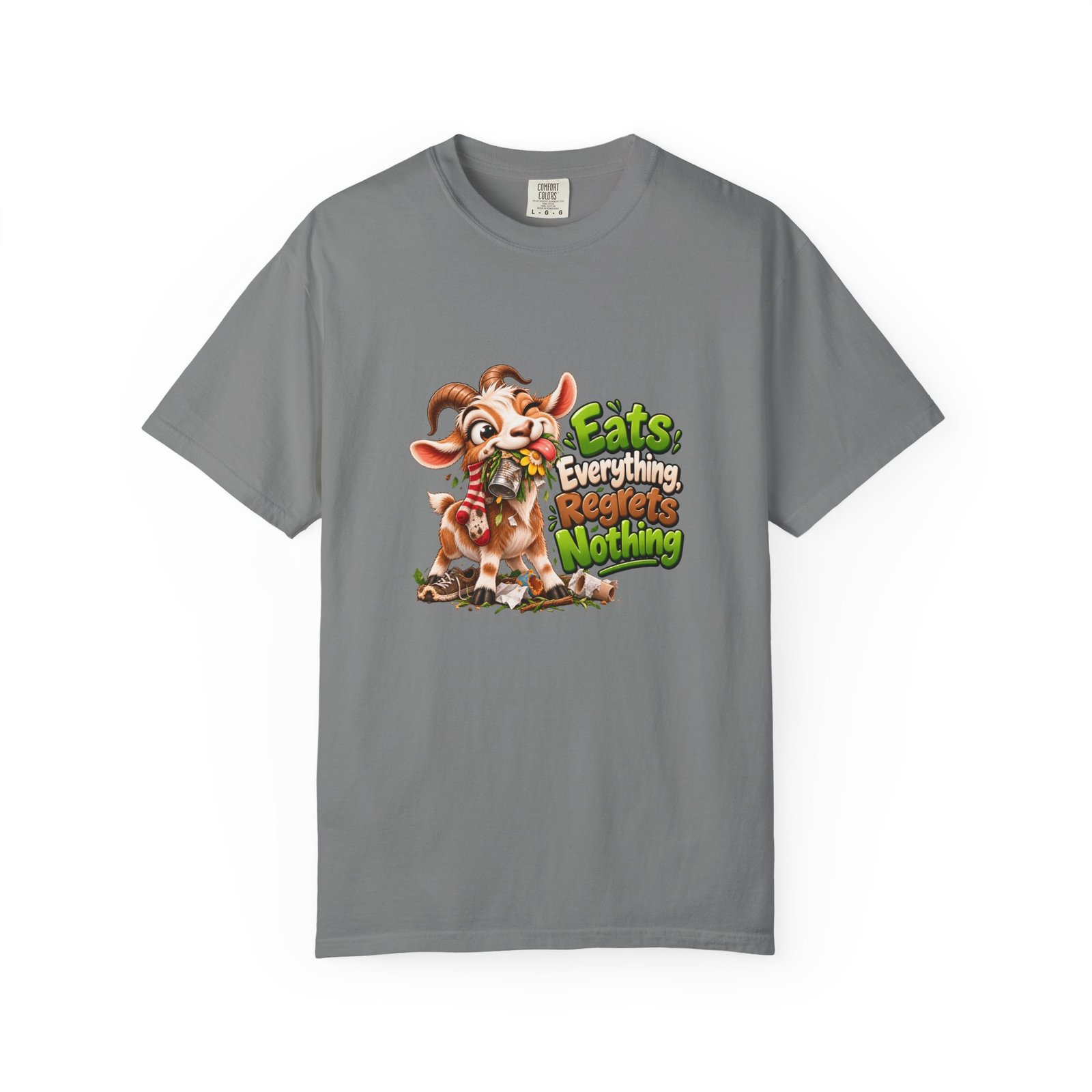 Eats Everything Regrets Nothing T-Shirt, Funny Goat Shirt, Foodie Tee, Goat Lover Gift, Funny Food Shirt, Gift for Him or Her - Image 6
