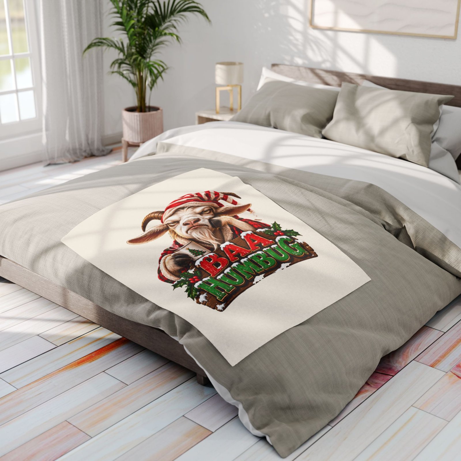 Baa Humbug Christmas Blanket, Funny Goat Fleece Throw, Festive Sofa Blanket, Christmas Gift, Goat Lover Gift - Image 6
