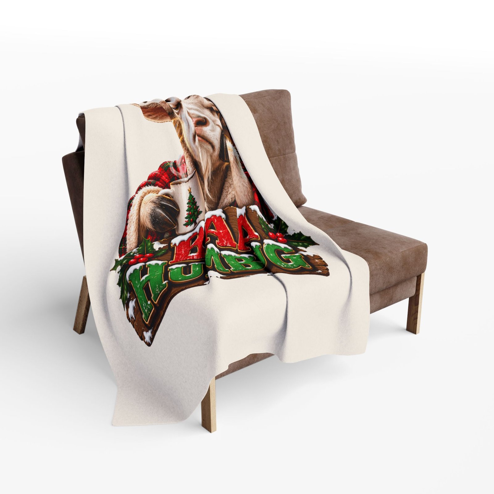 Baa Humbug Christmas Blanket, Funny Goat Fleece Throw, Festive Sofa Blanket, Christmas Gift, Goat Lover Gift - Image 10