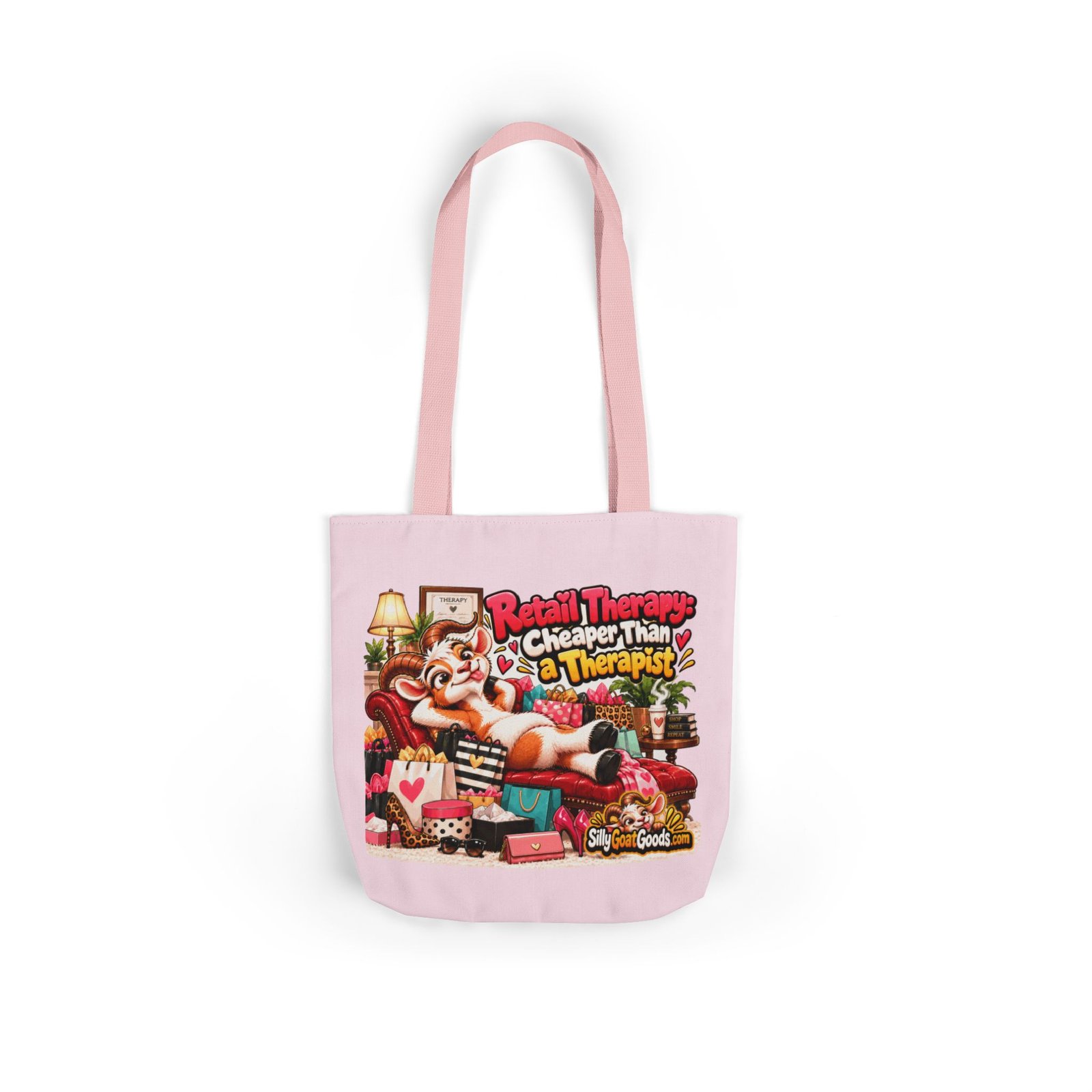 Retail Therapy: Cheaper Than a Therapist Canvas Tote Bag, Funny Goat Coloured Strap Tote, Shopaholic Gift, Gift for Her - Image 8