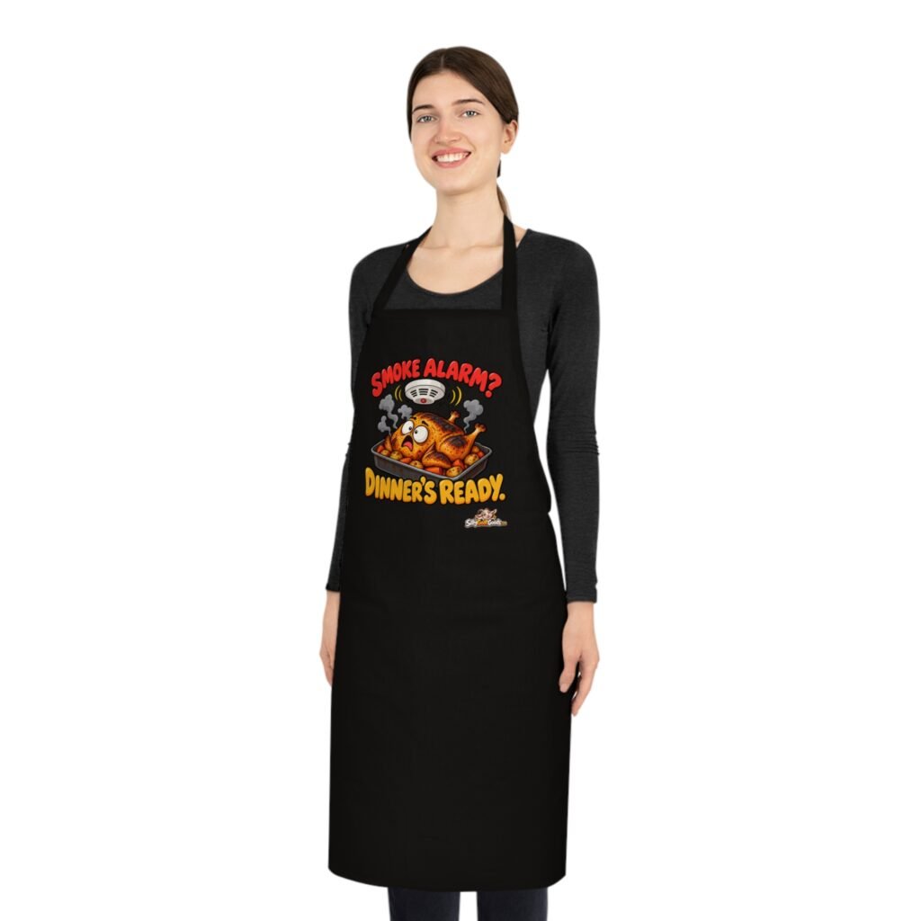 Smoke Alarm Dinners Ready Funny Cooking Apron, Bad Cook Gift, Kitchen Humour Apron for Men or Women, Funny Gift for Dad or Mum