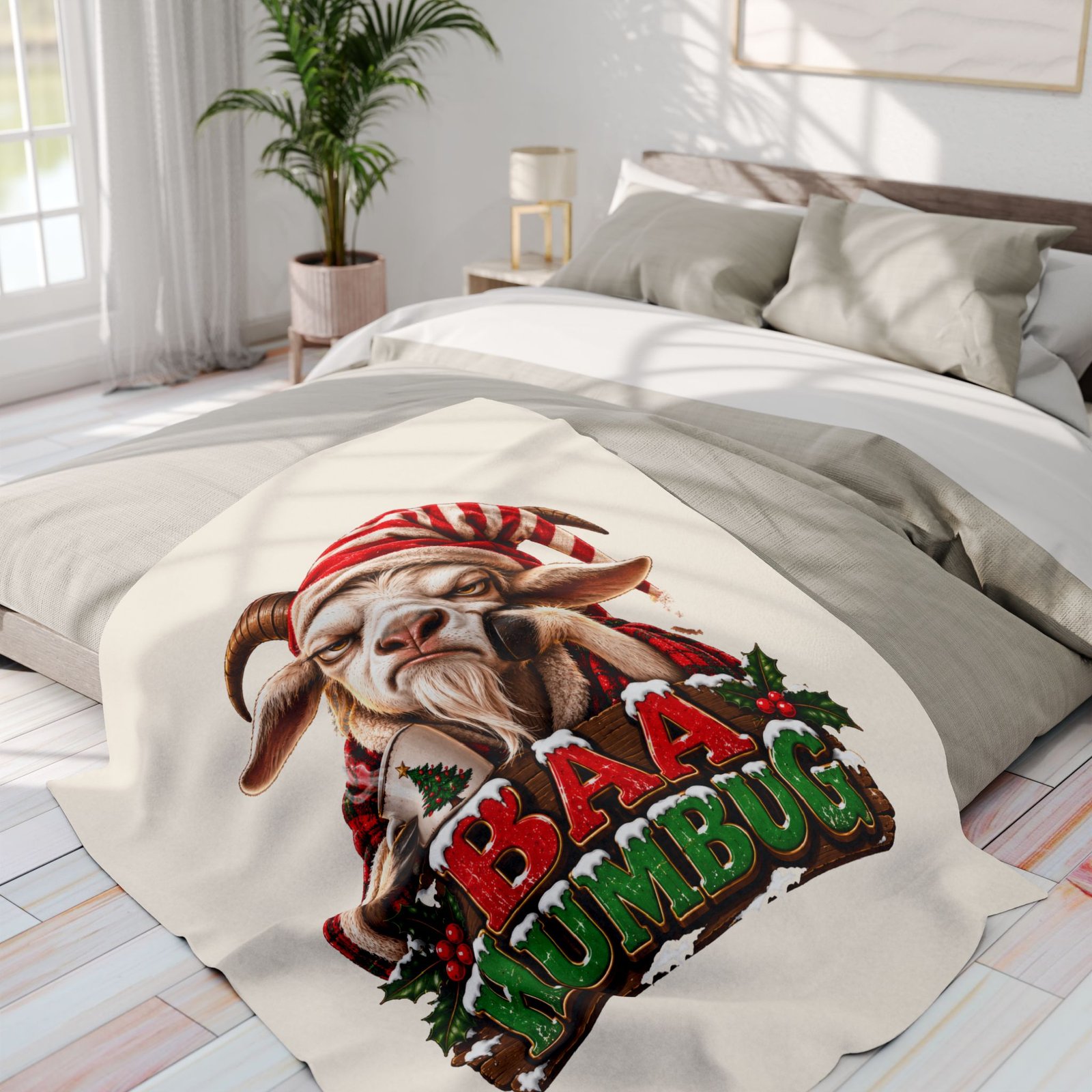 Baa Humbug Christmas Blanket, Funny Goat Fleece Throw, Festive Sofa Blanket, Christmas Gift, Goat Lover Gift - Image 12