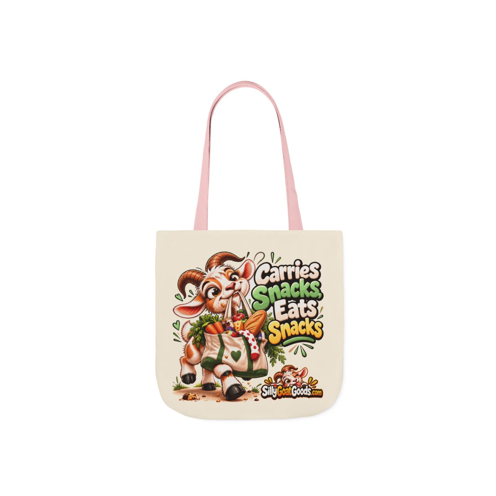 Carries Snacks, Eats Snacks Canvas Tote Bag, Funny Goat Coloured Strap Tote, Snack Lover Gift, Gift for Her - Image 7