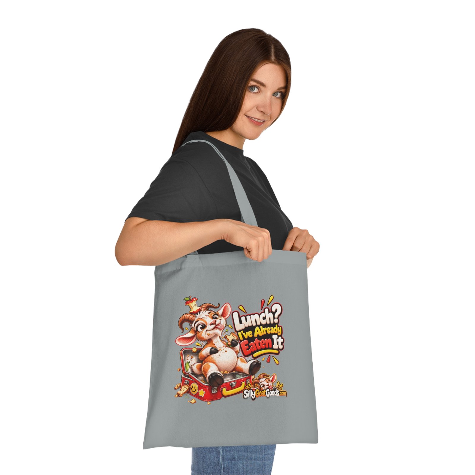 Lunch, I've Already Eaten It Tote Bag, Funny Goat Cotton Shopping Bag, Snack Lover Gift, Gift for Her - Image 5