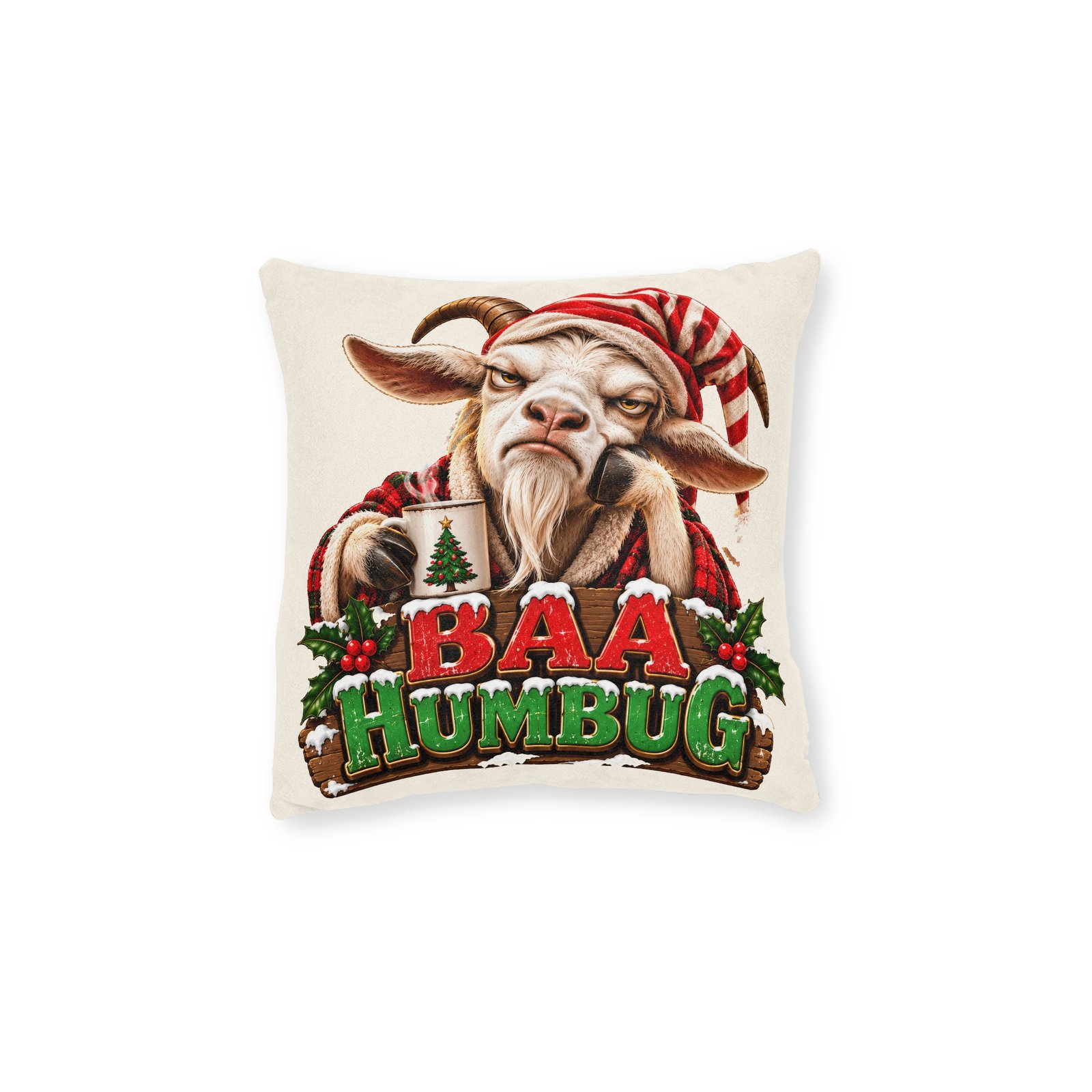 Baa Humbug Christmas Cushion, Funny Goat Throw Pillow, Festive Home Decor, Christmas Gift, Goat Lover Gift - Image 2