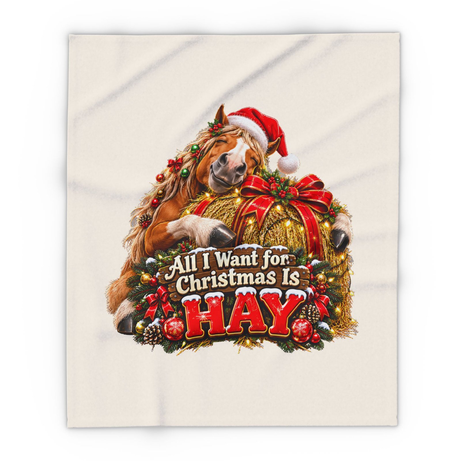 All I Want For Christmas Is Hay Horse Blanket, Funny Horse Fleece Throw, Festive Sofa Blanket, Christmas Gift, Horse Lover Gift - Image 7