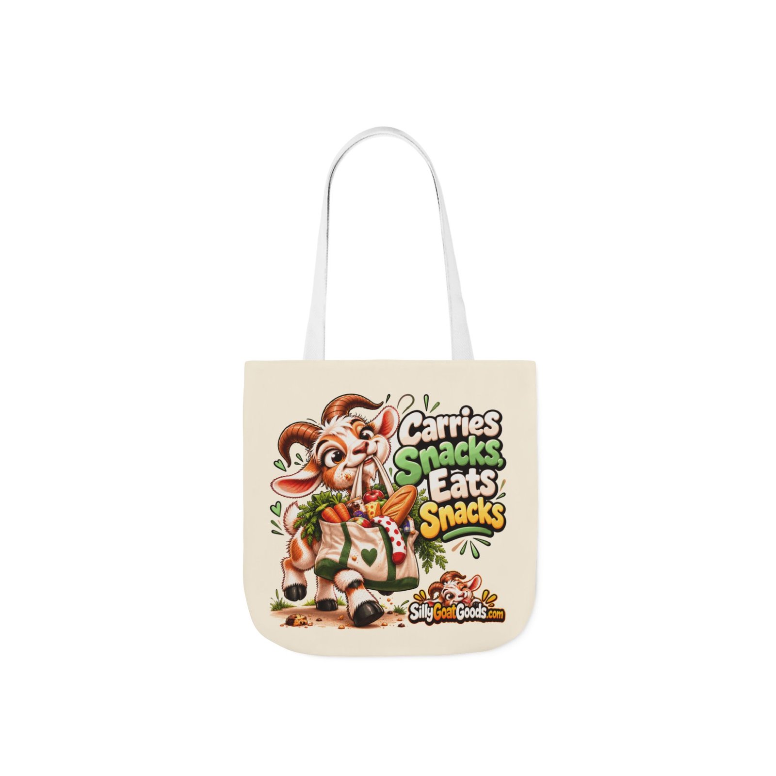 Carries Snacks, Eats Snacks Canvas Tote Bag, Funny Goat Coloured Strap Tote, Snack Lover Gift, Gift for Her - Image 9