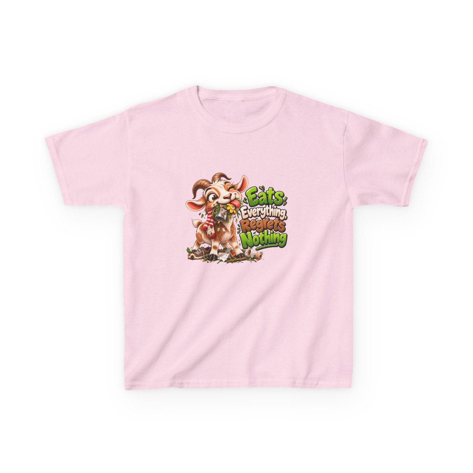 Eats Everything Regrets Nothing Kids T-Shirt, Funny Goat Kids Tee, Cheeky Children's Shirt, Kids Birthday Gift, Girls Boys Funny Tee - Image 4