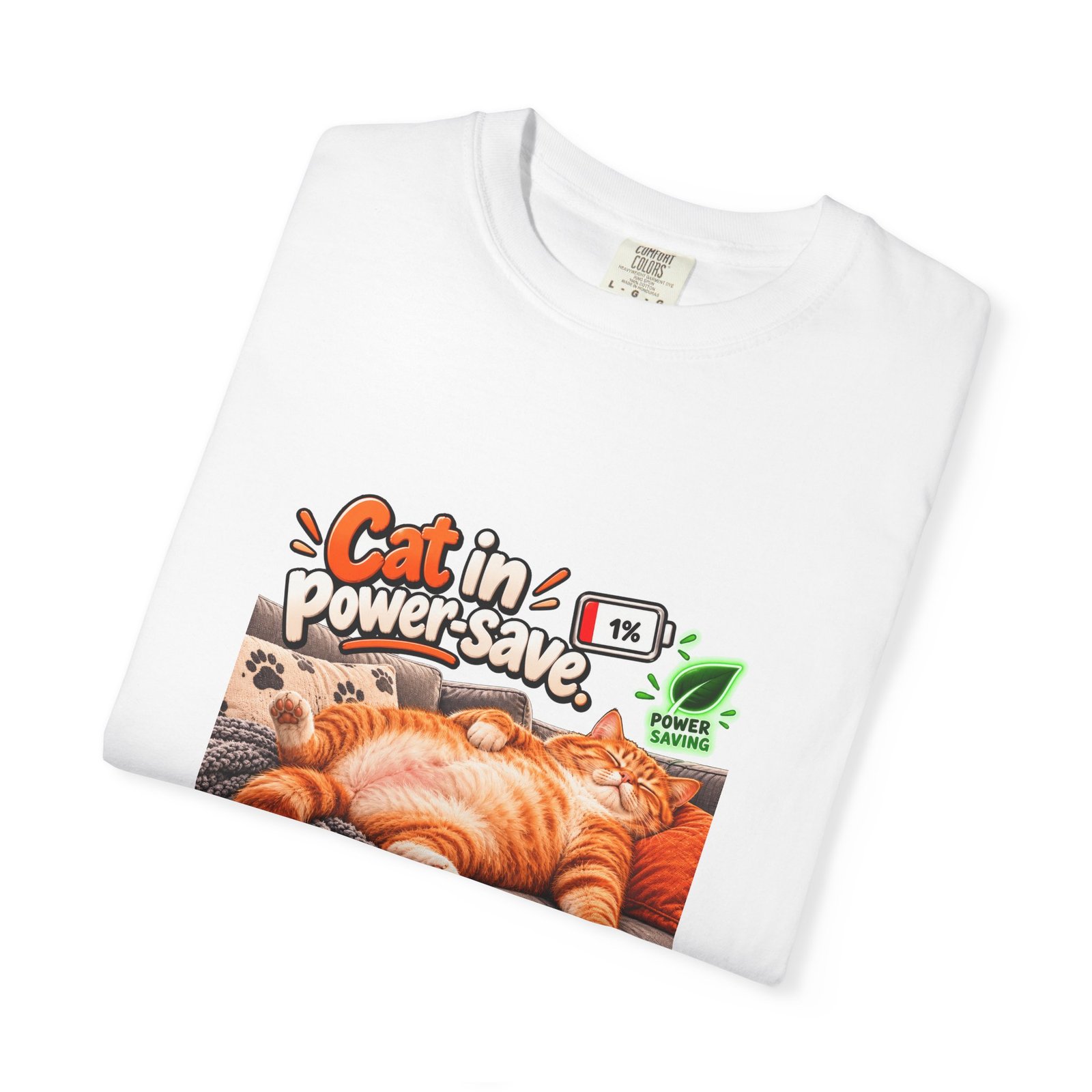 Cat in Power Save Mode T-Shirt, Funny Lazy Cat Shirt, Ginger Cat Lover Gift, Sleeping Cat Tee, Low Battery Shirt, Cat Mum Gift - Image 3