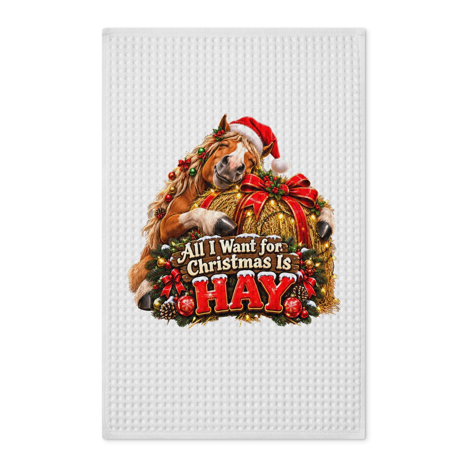 All I Want For Christmas Is Hay Tea Towel, Funny Horse Christmas Kitchen Towel, Equestrian Gift, Horse Lover Secret Santa, Stocking Filler