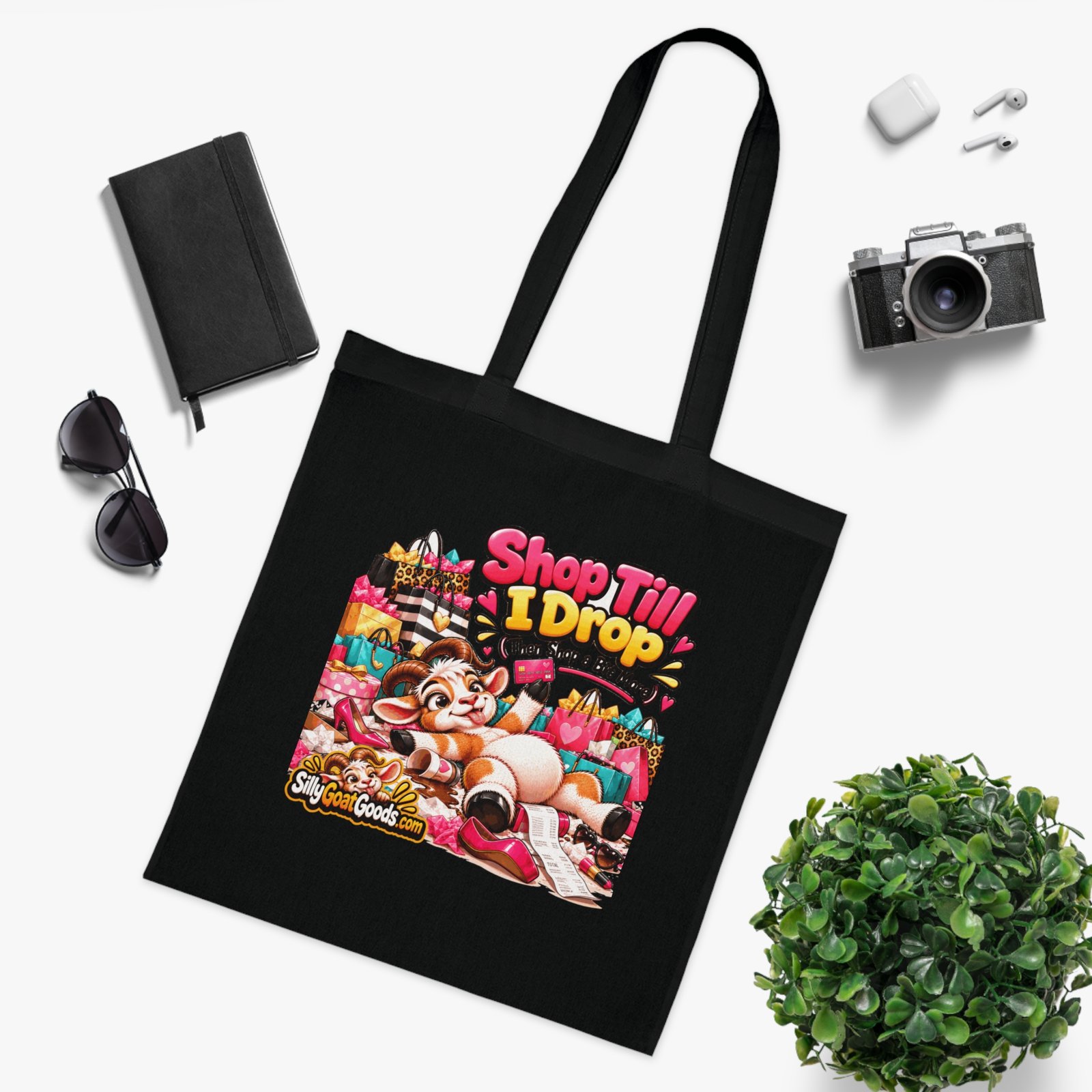 Shop Till I Drop (Then Shop a Bit More) Tote Bag, Funny Goat Cotton Shopping Bag, Shopaholic Gift, Gift for Her - Image 9