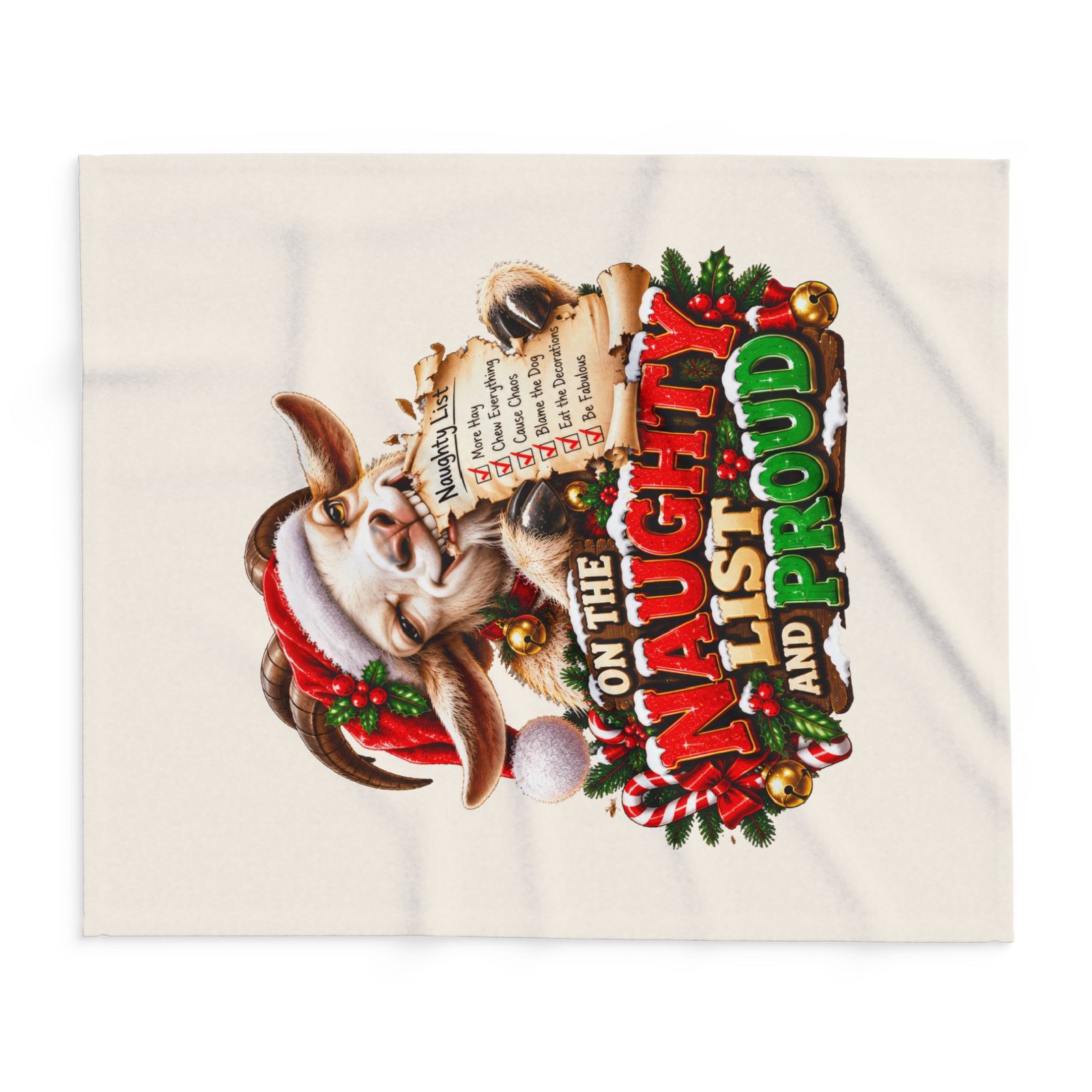 On The Naughty List And Proud Christmas Blanket, Funny Goat Fleece Throw, Festive Sofa Blanket, Christmas Gift, Goat Lover Gift - Image 8