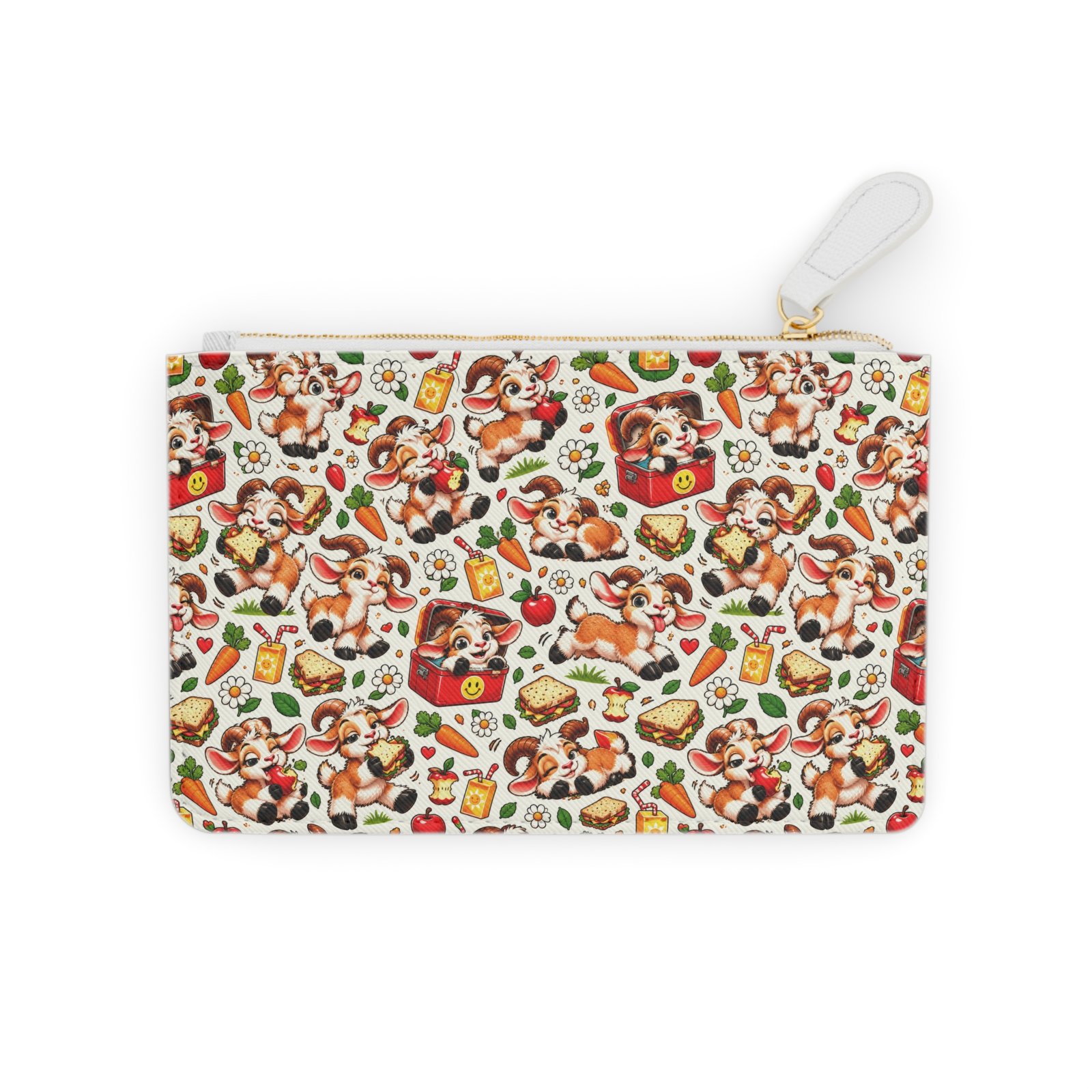 Goat Lunch Pattern Mini Clutch Bag, Funny Goat Zip Purse Makeup Bag, Snack Lover Gift, Gift for Her