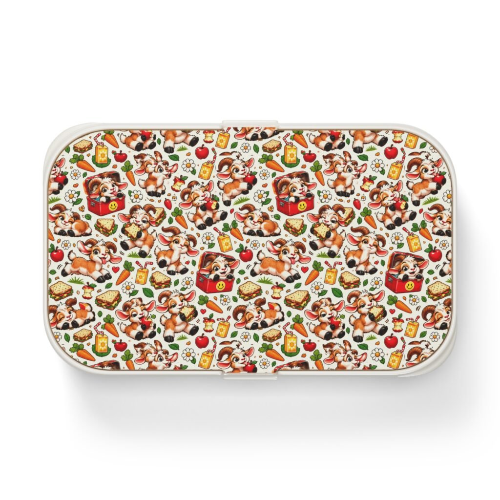 Cute Goat Pattern Bento Lunch Box, Lunch Box with Cutlery and Dividers, Goat Lover Gift, Picnic Lunch Box, Gift for Her, Farm Animal Gift