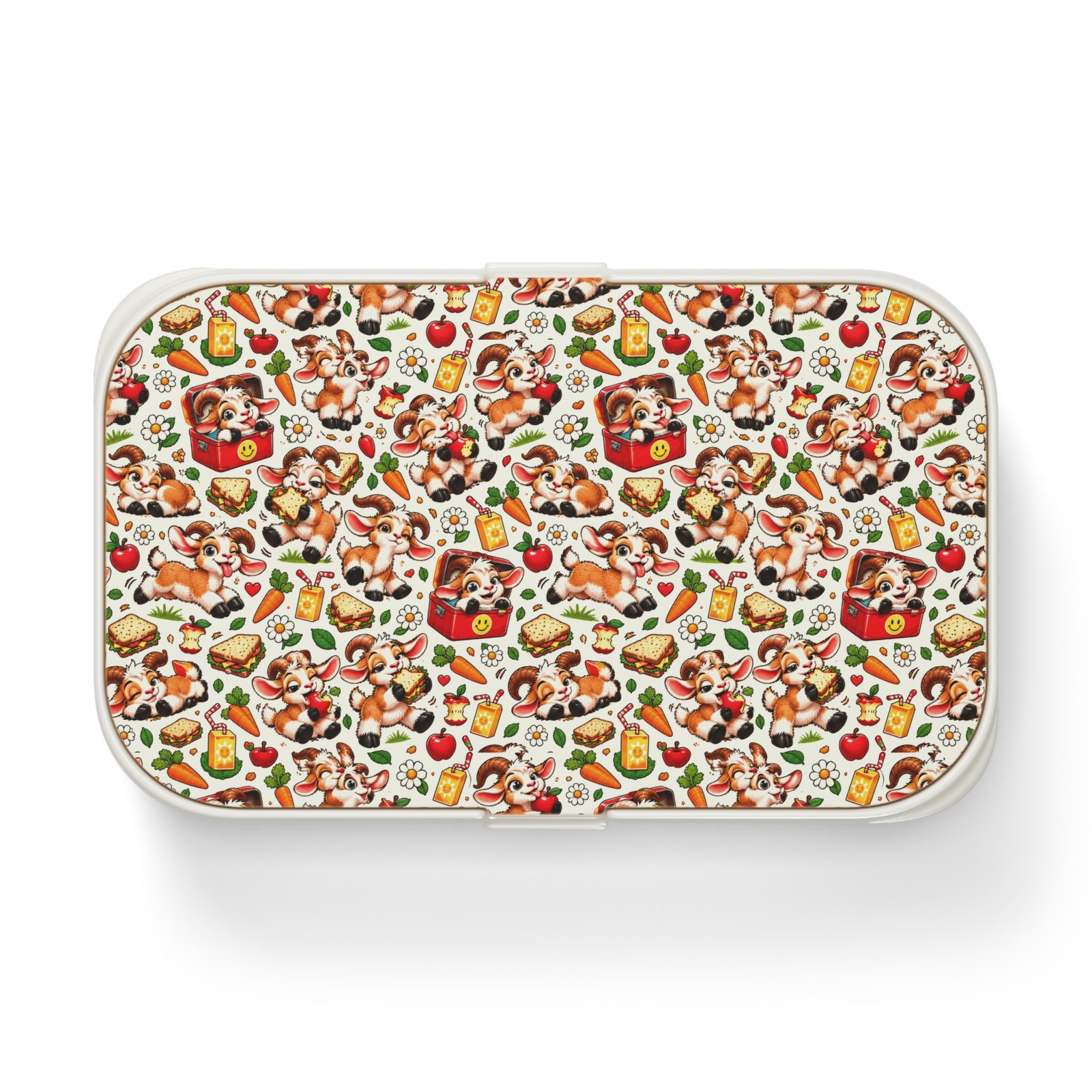 Cute Goat Pattern Bento Lunch Box, Lunch Box with Cutlery and Dividers, Goat Lover Gift, Picnic Lunch Box, Gift for Her, Farm Animal Gift