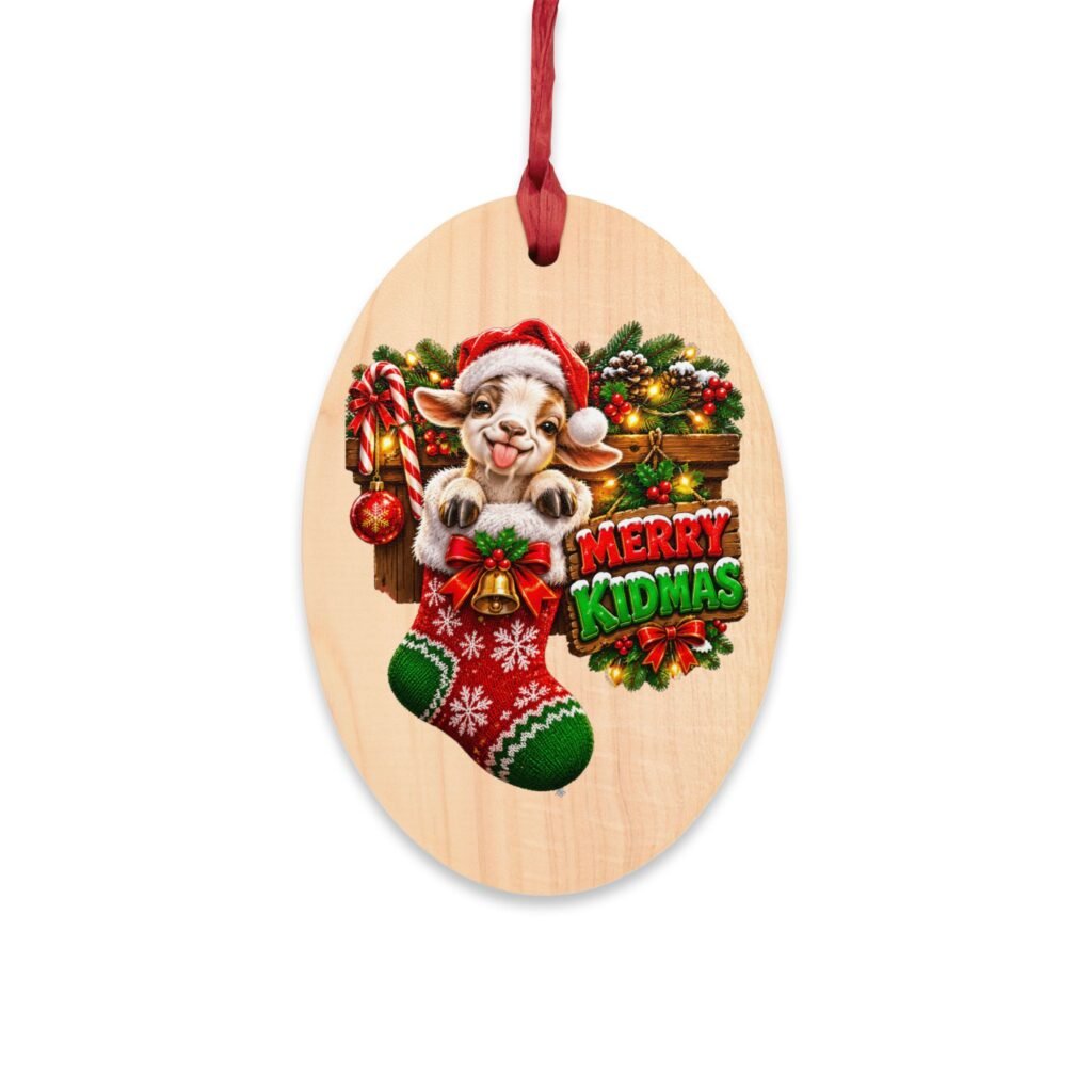 Merry Kidmas Wooden Ornament, Funny Baby Goat Christmas Decoration, Goat Lover Gift, Rustic Tree Ornament, Stocking Filler