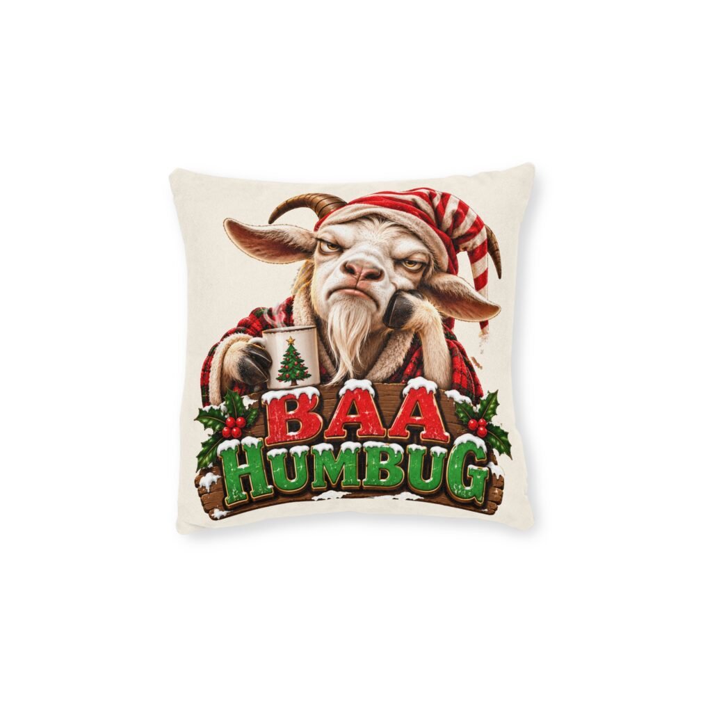 Baa Humbug Christmas Cushion, Funny Goat Throw Pillow, Festive Home Decor, Christmas Gift, Goat Lover Gift